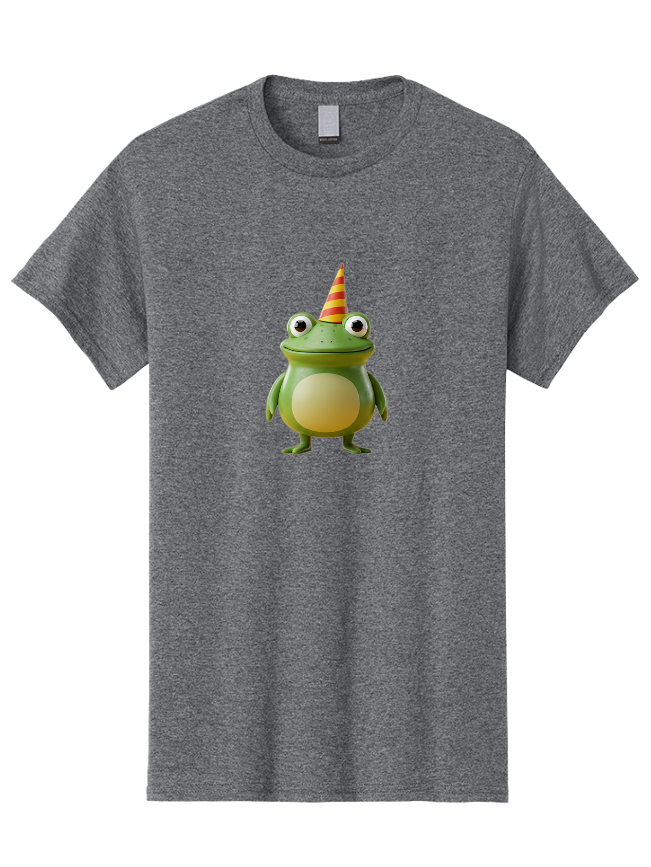 Frog-With-Party-Hat Men'S Graphic Tee, 100% Cotton, Comfortable Casual Summer Wear, Machine Washable, Cartoon Frog, Party Hat, Red And Yellow Stripes, Green Frog, Funny Character, Whimsical Design, Playful Illustration, Cute Animal, Bab932