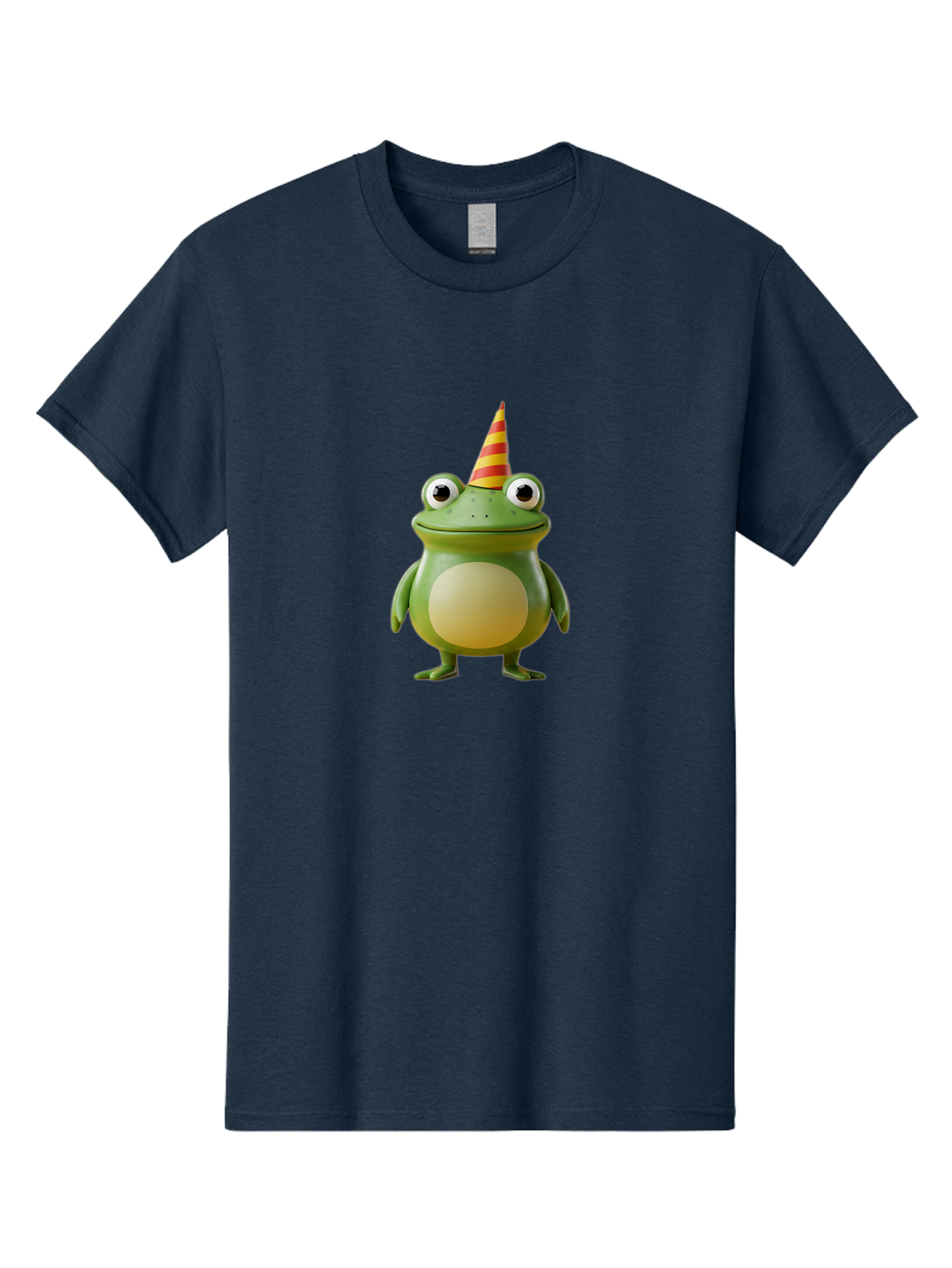 Frog-With-Party-Hat Men'S Graphic Tee, 100% Cotton, Comfortable Casual Summer Wear, Machine Washable, Cartoon Frog, Party Hat, Red And Yellow Stripes, Green Frog, Funny Character, Whimsical Design, Playful Illustration, Cute Animal, Bab932
