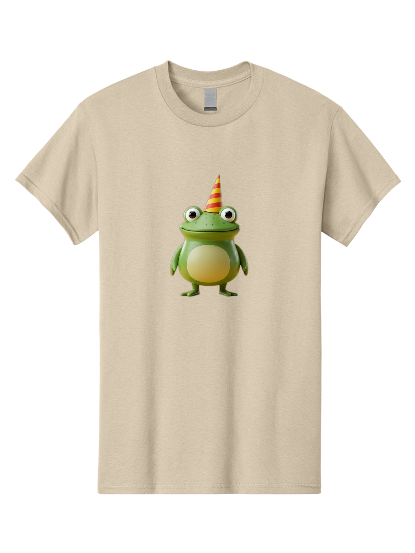 Frog-With-Party-Hat Men'S Graphic Tee, 100% Cotton, Comfortable Casual Summer Wear, Machine Washable, Cartoon Frog, Party Hat, Red And Yellow Stripes, Green Frog, Funny Character, Whimsical Design, Playful Illustration, Cute Animal, Bab932