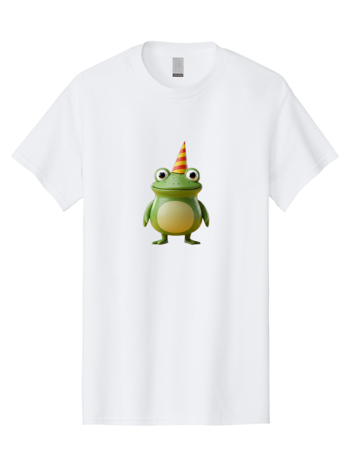 Frog-With-Party-Hat Men'S Graphic Tee, 100% Cotton, Comfortable Casual Summer Wear, Machine Washable, Cartoon Frog, Party Hat, Red And Yellow Stripes, Green Frog, Funny Character, Whimsical Design, Playful Illustration, Cute Animal, Bab932