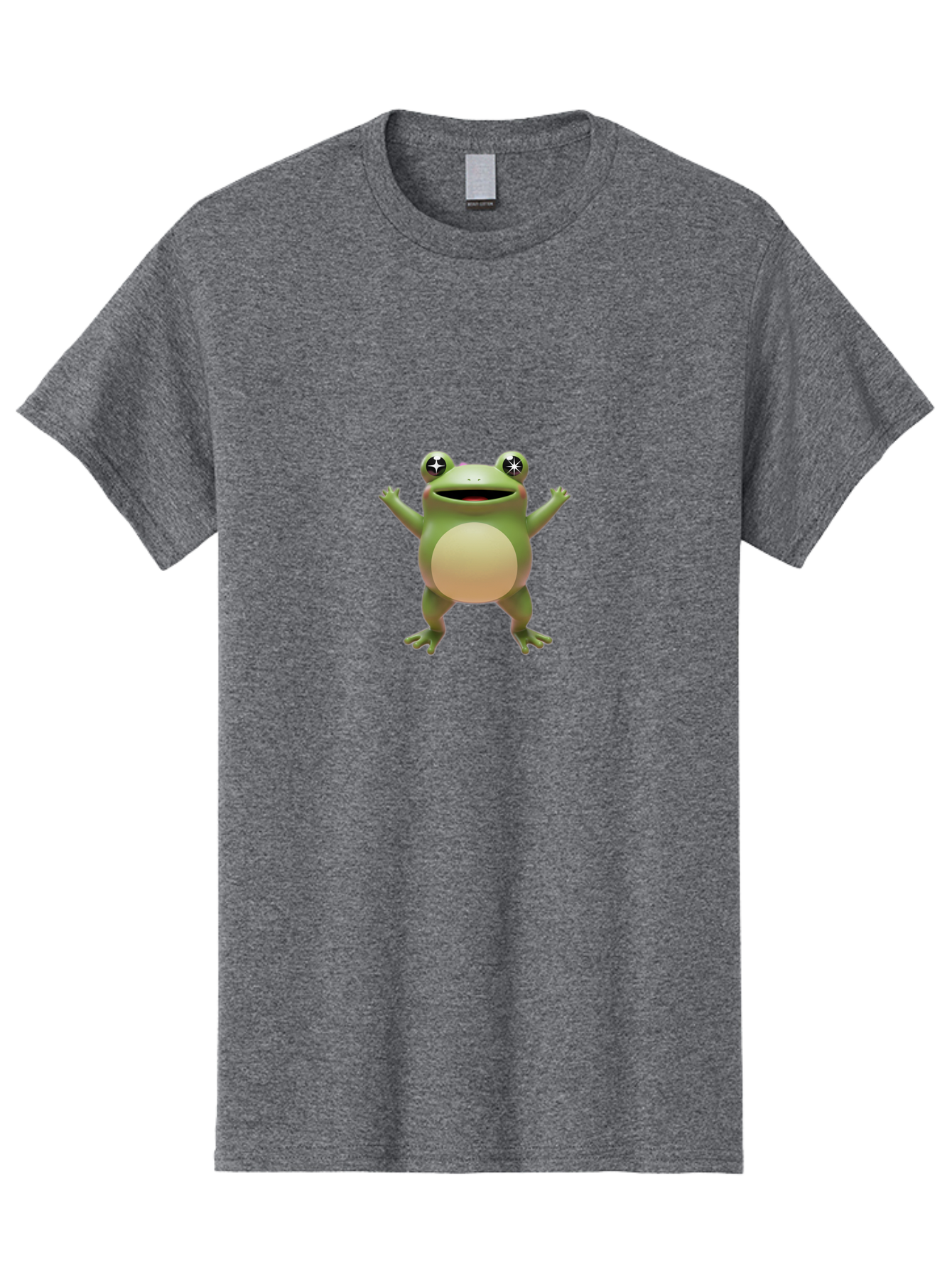 Frog-With-Star-Eyes Men'S Graphic Tee, 100% Cotton, Comfortable Casual Summer Wear, Machine Washable, Cartoon Frog, Green Amphibian, Animated Character, Star Eyes, Happy Expression, Rounded Body, 3D Illustration, Digital Art, Fun Design, Bab933