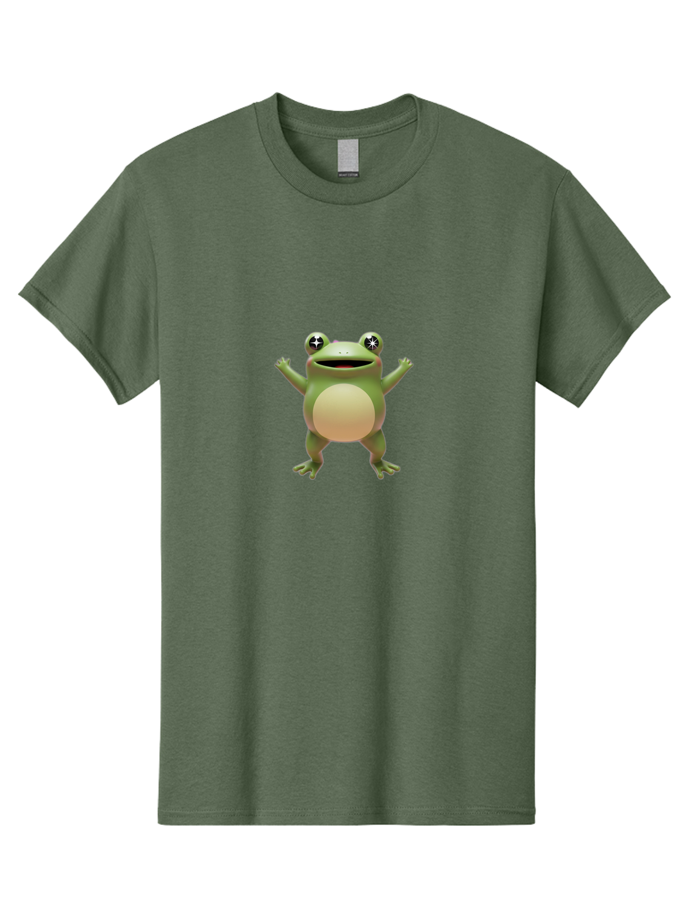 Frog-With-Star-Eyes Men'S Graphic Tee, 100% Cotton, Comfortable Casual Summer Wear, Machine Washable, Cartoon Frog, Green Amphibian, Animated Character, Star Eyes, Happy Expression, Rounded Body, 3D Illustration, Digital Art, Fun Design, Bab933
