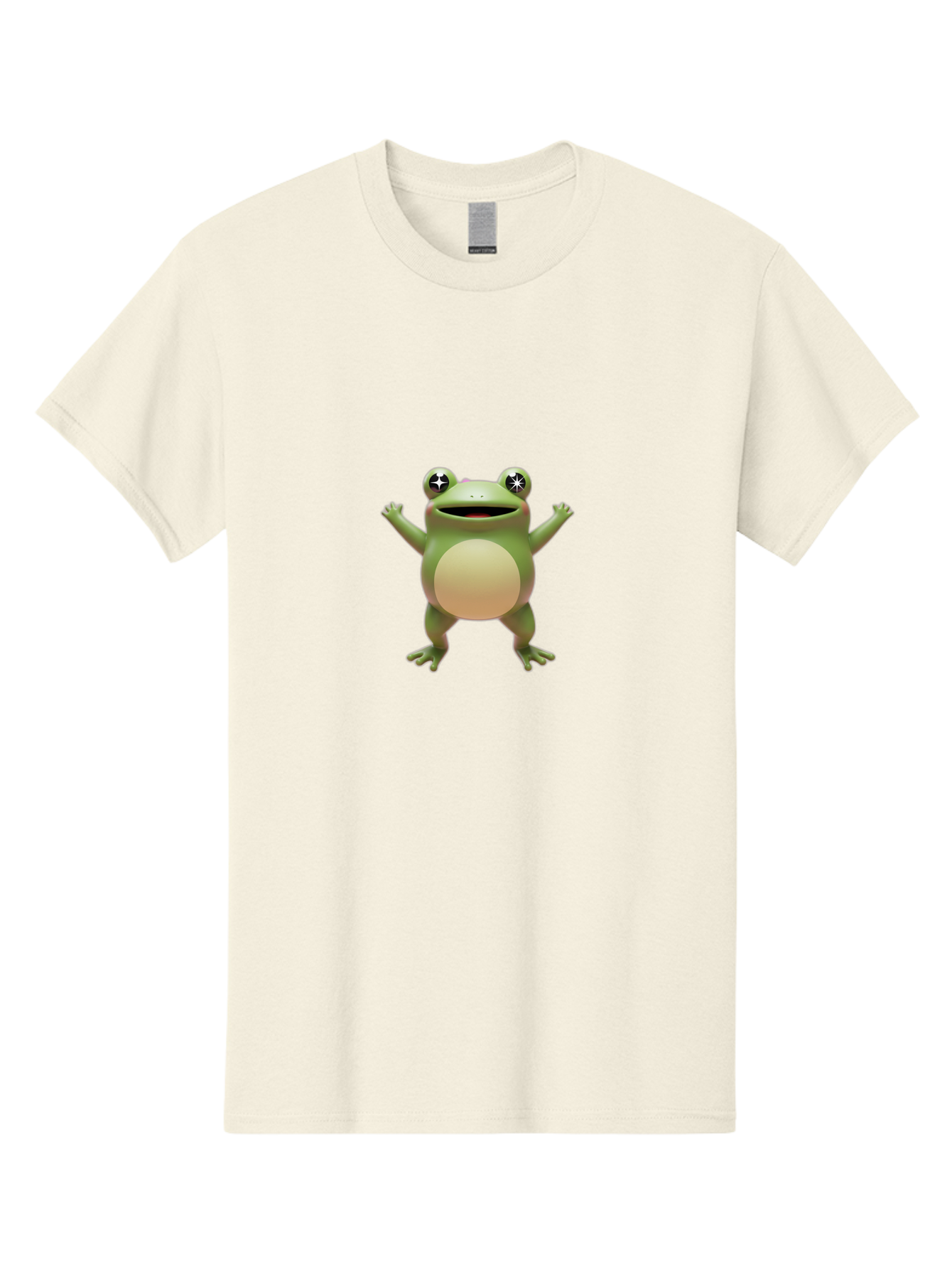 Frog-With-Star-Eyes Men'S Graphic Tee, 100% Cotton, Comfortable Casual Summer Wear, Machine Washable, Cartoon Frog, Green Amphibian, Animated Character, Star Eyes, Happy Expression, Rounded Body, 3D Illustration, Digital Art, Fun Design, Bab933