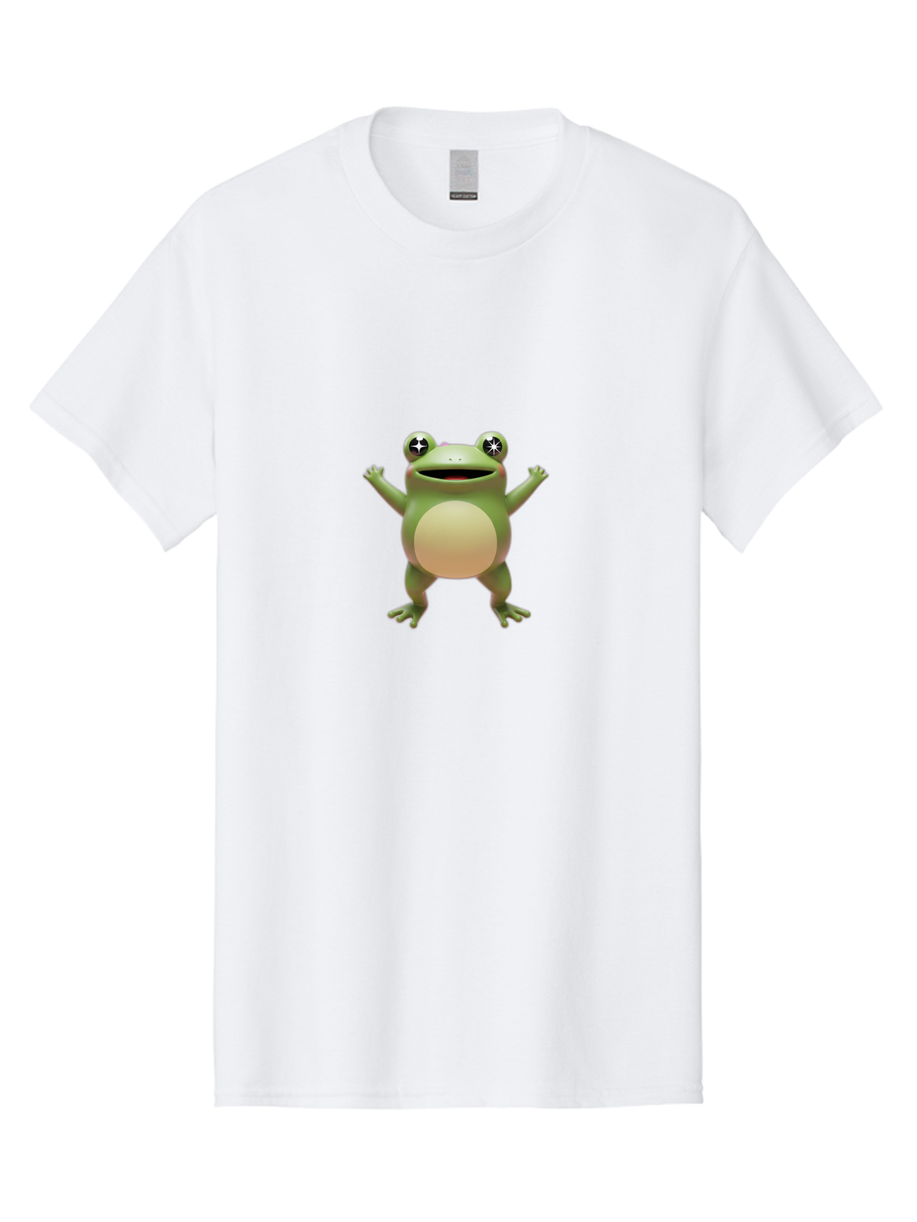 Frog-With-Star-Eyes Men'S Graphic Tee, 100% Cotton, Comfortable Casual Summer Wear, Machine Washable, Cartoon Frog, Green Amphibian, Animated Character, Star Eyes, Happy Expression, Rounded Body, 3D Illustration, Digital Art, Fun Design, Bab933