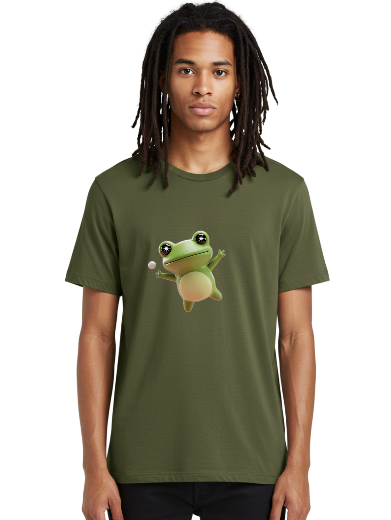 Frog Men'S Graphic Tee, 100% Cotton, Comfortable Casual Summer Wear, Machine Washable, Cartoon Frog, Playing With A Ball, Playful Frog, 3D Character, Animated Character, Funny Animal, Amusing Illustration, Frolicking Frog, Whimsical Creature Bab934