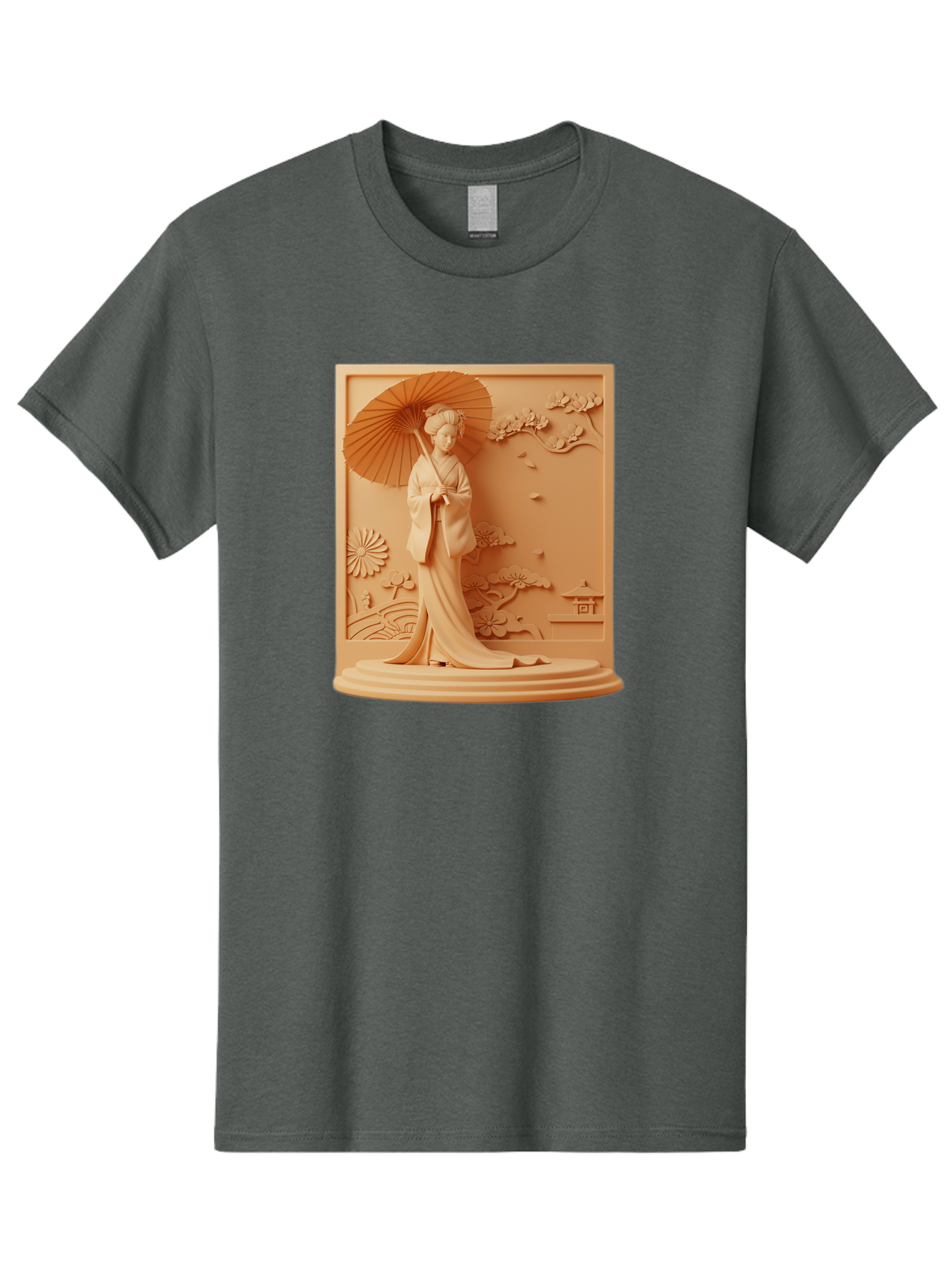 Geisha Men'S Graphic Tee, 100% Cotton, Comfortable Casual Summer Wear, Machine Washable, Geisha, Traditional Japanese Woman, Parasol, Kimono, Serene Atmosphere, Cultural Heritage, Elegant, Figurine, Decorative Art, Intricate Design, Bab938