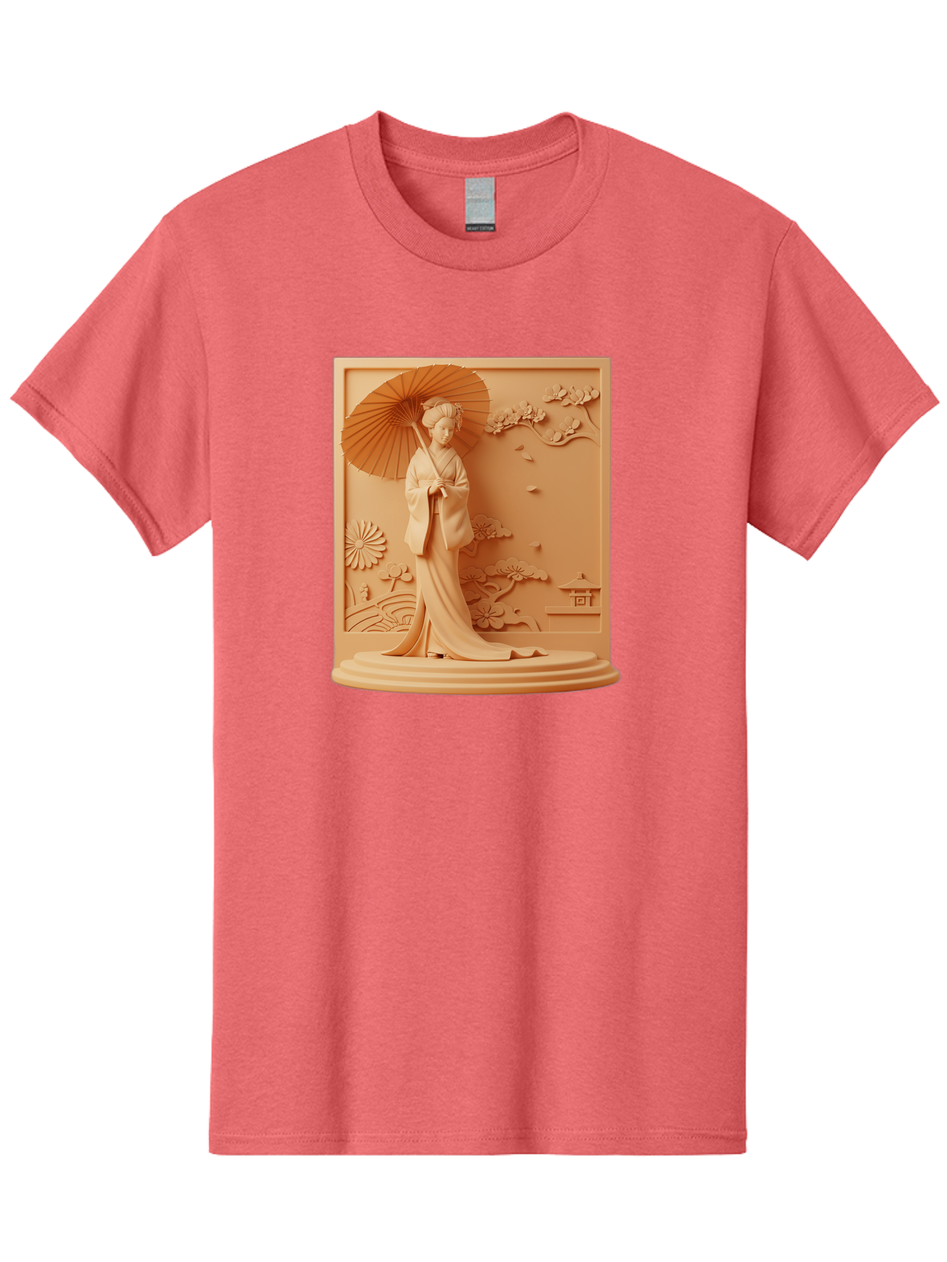 Geisha Men'S Graphic Tee, 100% Cotton, Comfortable Casual Summer Wear, Machine Washable, Geisha, Traditional Japanese Woman, Parasol, Kimono, Serene Atmosphere, Cultural Heritage, Elegant, Figurine, Decorative Art, Intricate Design, Bab938