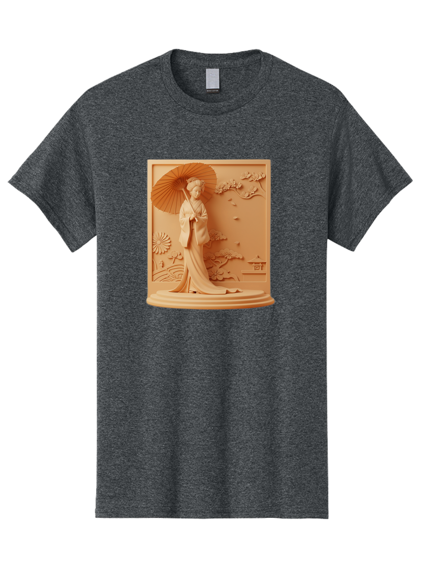 Geisha Men'S Graphic Tee, 100% Cotton, Comfortable Casual Summer Wear, Machine Washable, Geisha, Traditional Japanese Woman, Parasol, Kimono, Serene Atmosphere, Cultural Heritage, Elegant, Figurine, Decorative Art, Intricate Design, Bab938