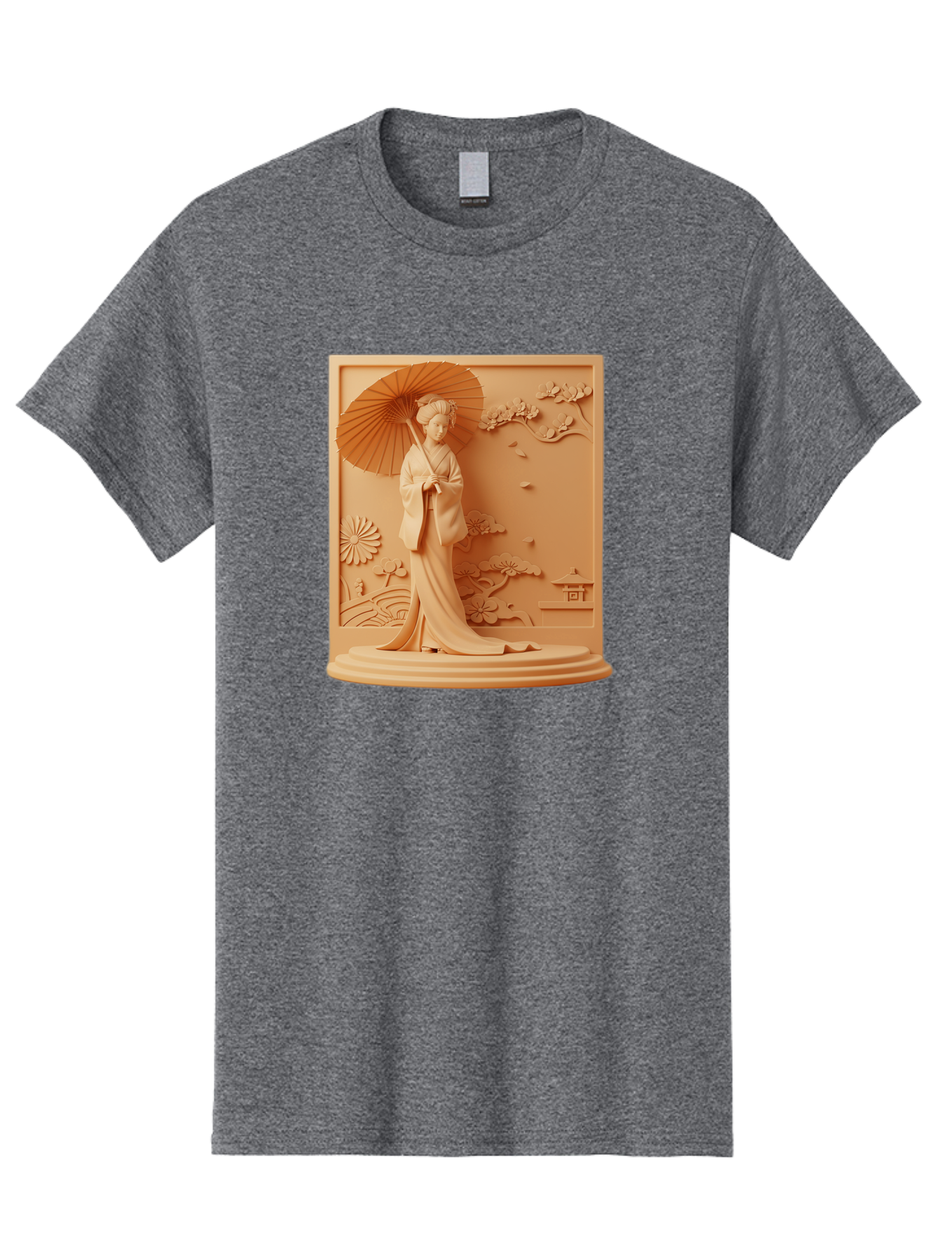 Geisha Men'S Graphic Tee, 100% Cotton, Comfortable Casual Summer Wear, Machine Washable, Geisha, Traditional Japanese Woman, Parasol, Kimono, Serene Atmosphere, Cultural Heritage, Elegant, Figurine, Decorative Art, Intricate Design, Bab938