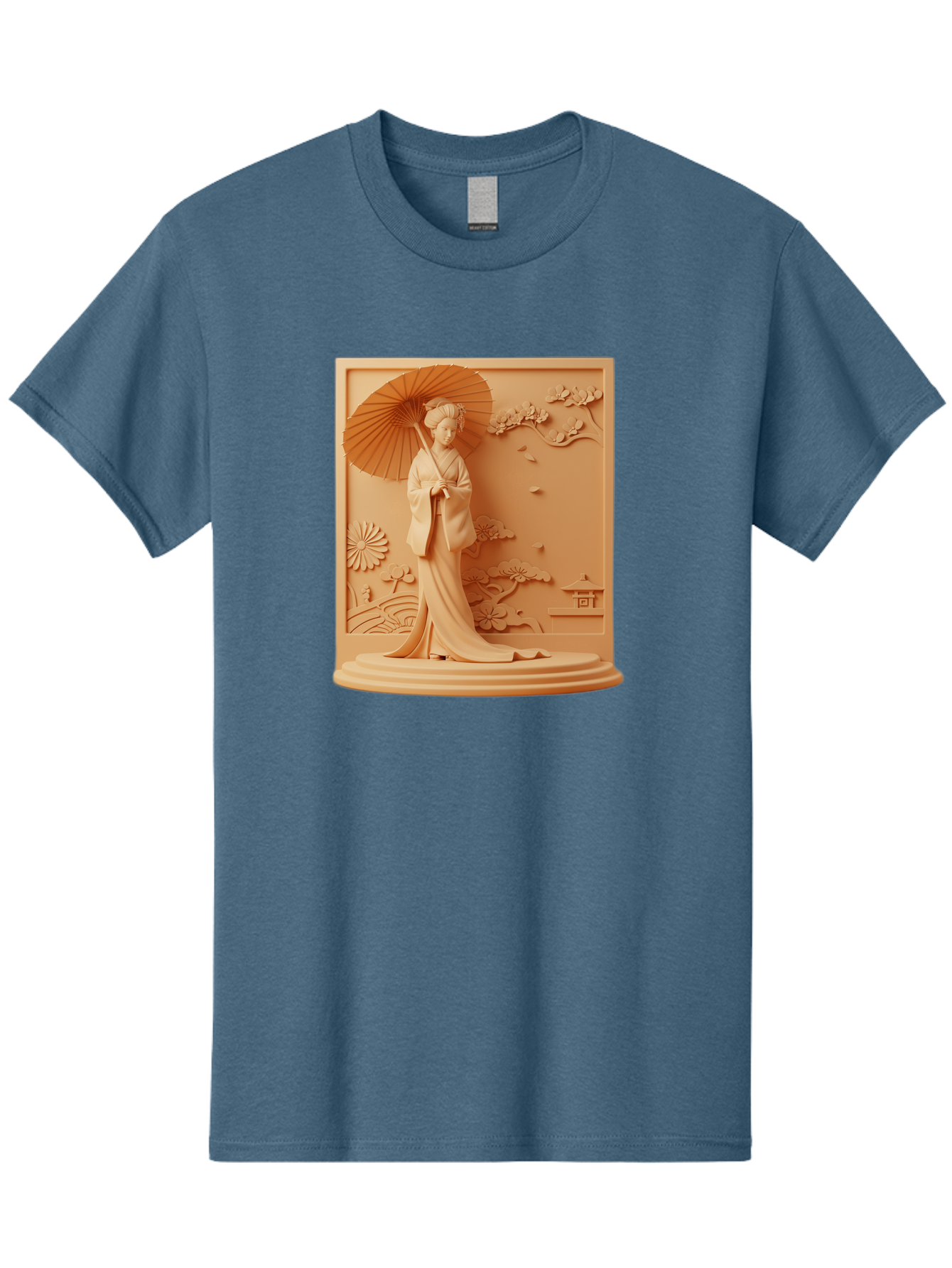 Geisha Men'S Graphic Tee, 100% Cotton, Comfortable Casual Summer Wear, Machine Washable, Geisha, Traditional Japanese Woman, Parasol, Kimono, Serene Atmosphere, Cultural Heritage, Elegant, Figurine, Decorative Art, Intricate Design, Bab938