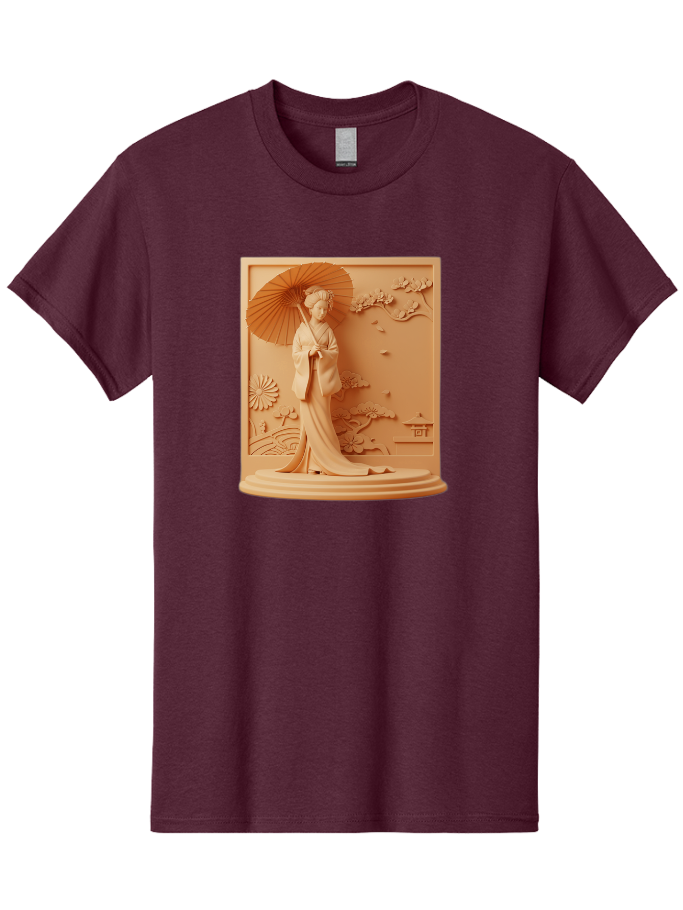 Geisha Men'S Graphic Tee, 100% Cotton, Comfortable Casual Summer Wear, Machine Washable, Geisha, Traditional Japanese Woman, Parasol, Kimono, Serene Atmosphere, Cultural Heritage, Elegant, Figurine, Decorative Art, Intricate Design, Bab938