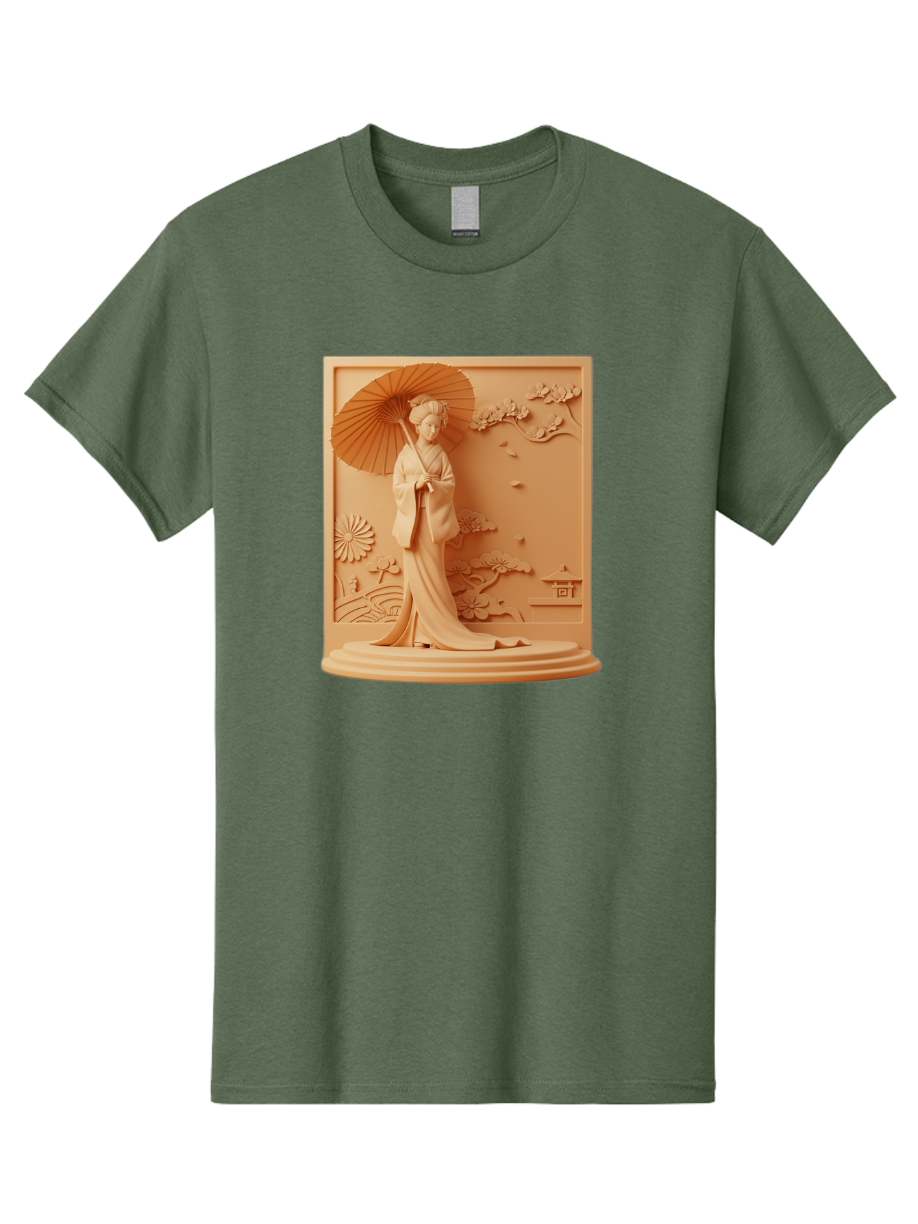 Geisha Men'S Graphic Tee, 100% Cotton, Comfortable Casual Summer Wear, Machine Washable, Geisha, Traditional Japanese Woman, Parasol, Kimono, Serene Atmosphere, Cultural Heritage, Elegant, Figurine, Decorative Art, Intricate Design, Bab938