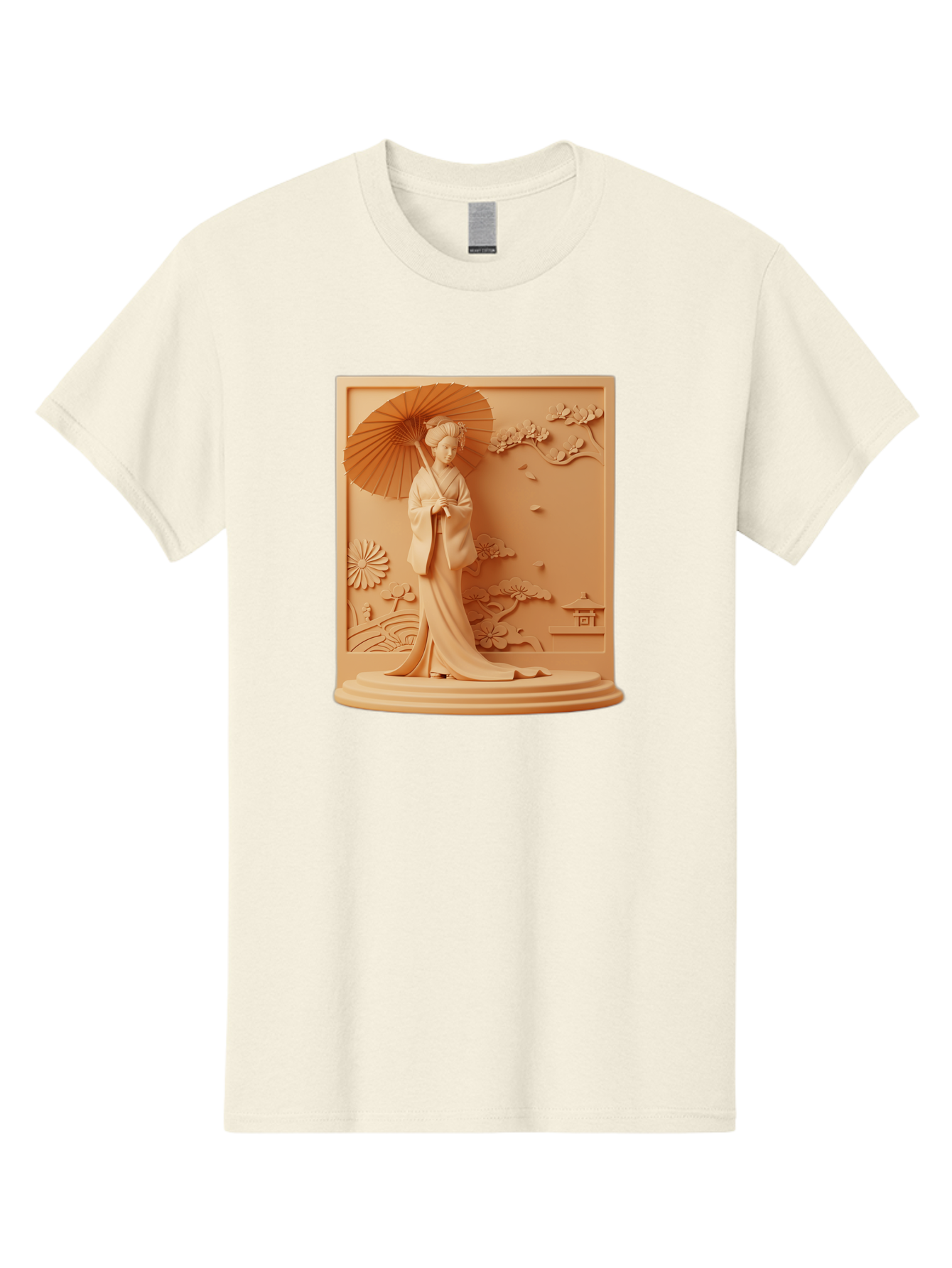 Geisha Men'S Graphic Tee, 100% Cotton, Comfortable Casual Summer Wear, Machine Washable, Geisha, Traditional Japanese Woman, Parasol, Kimono, Serene Atmosphere, Cultural Heritage, Elegant, Figurine, Decorative Art, Intricate Design, Bab938