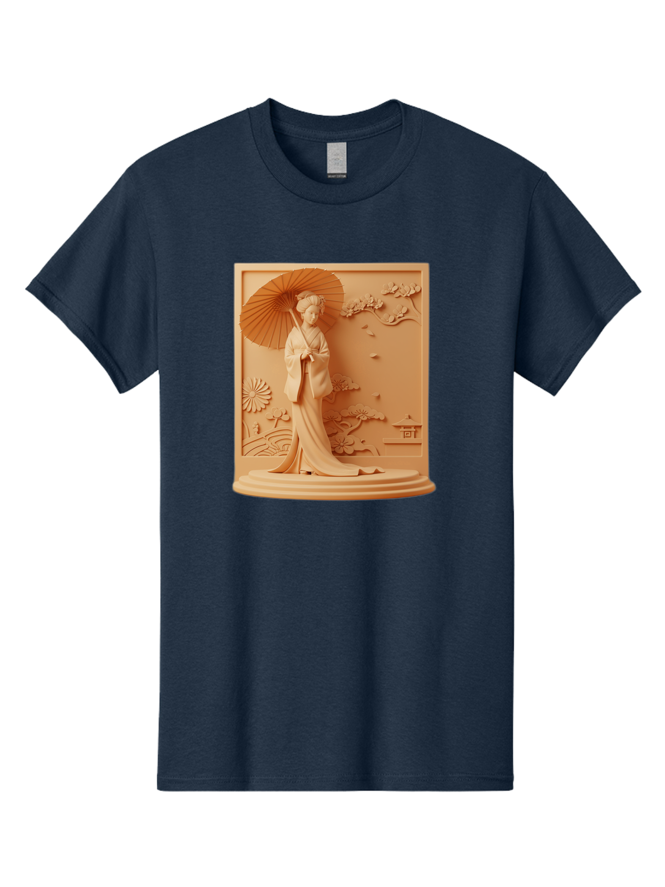 Geisha Men'S Graphic Tee, 100% Cotton, Comfortable Casual Summer Wear, Machine Washable, Geisha, Traditional Japanese Woman, Parasol, Kimono, Serene Atmosphere, Cultural Heritage, Elegant, Figurine, Decorative Art, Intricate Design, Bab938