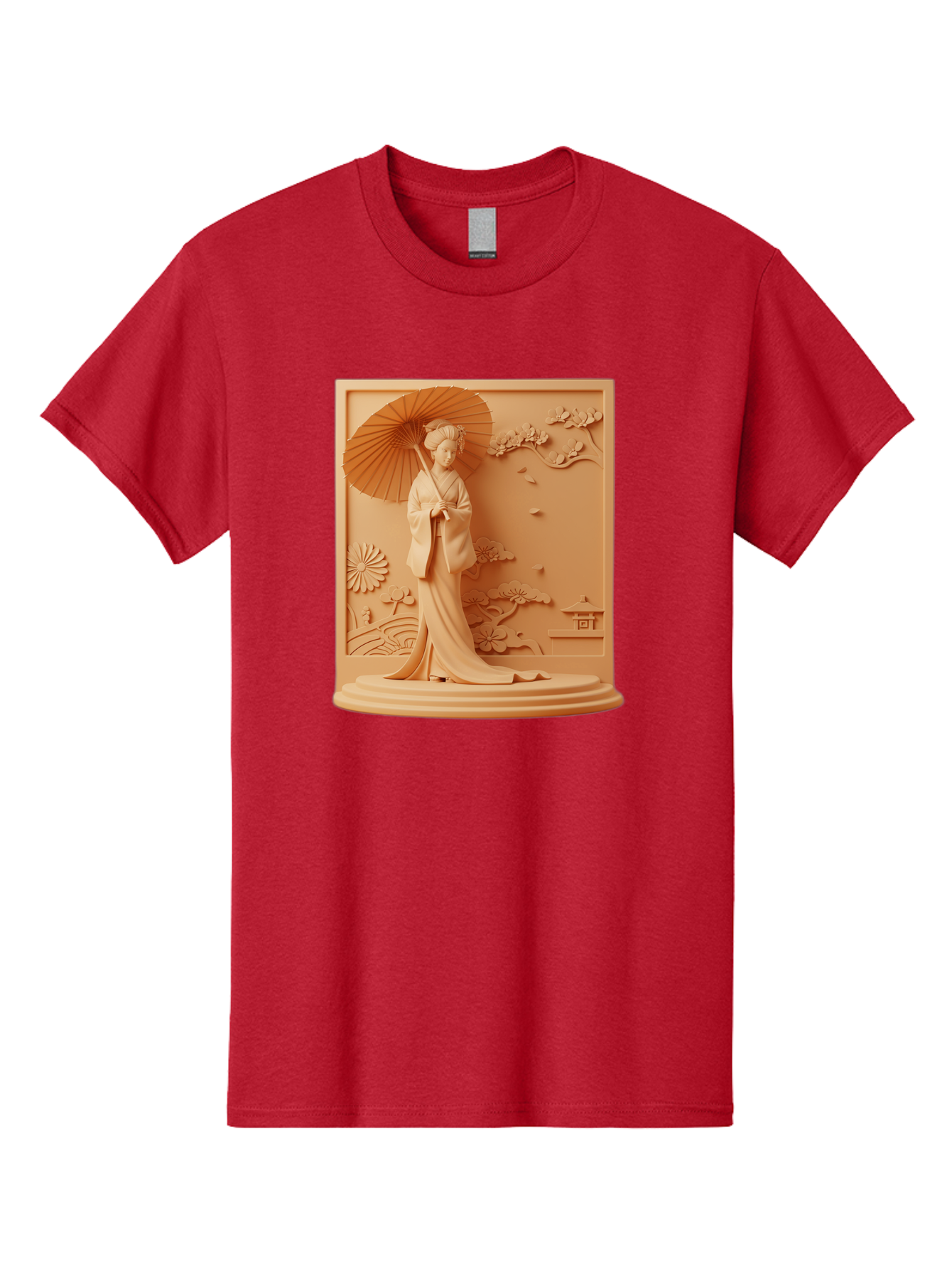 Geisha Men'S Graphic Tee, 100% Cotton, Comfortable Casual Summer Wear, Machine Washable, Geisha, Traditional Japanese Woman, Parasol, Kimono, Serene Atmosphere, Cultural Heritage, Elegant, Figurine, Decorative Art, Intricate Design, Bab938