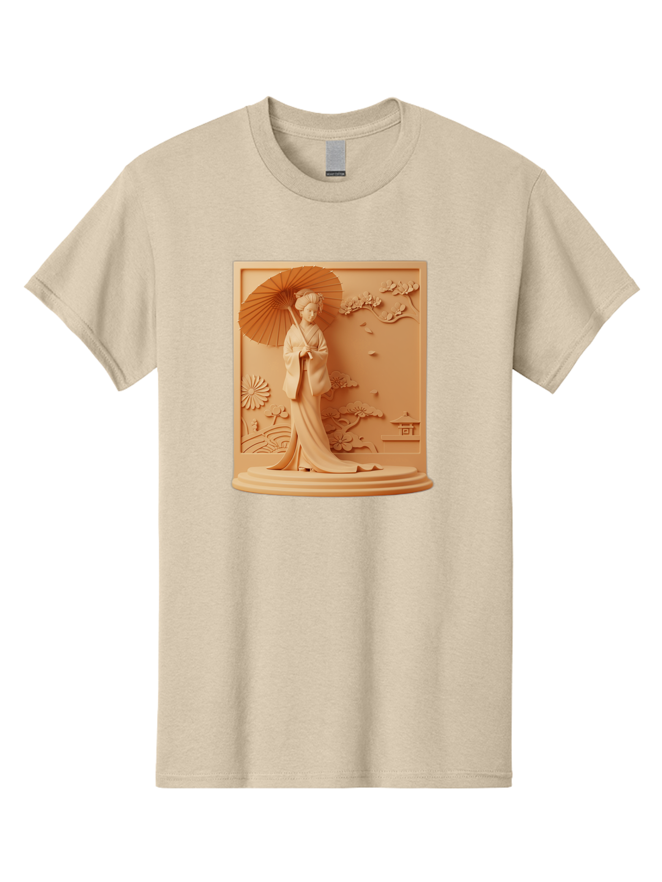Geisha Men'S Graphic Tee, 100% Cotton, Comfortable Casual Summer Wear, Machine Washable, Geisha, Traditional Japanese Woman, Parasol, Kimono, Serene Atmosphere, Cultural Heritage, Elegant, Figurine, Decorative Art, Intricate Design, Bab938
