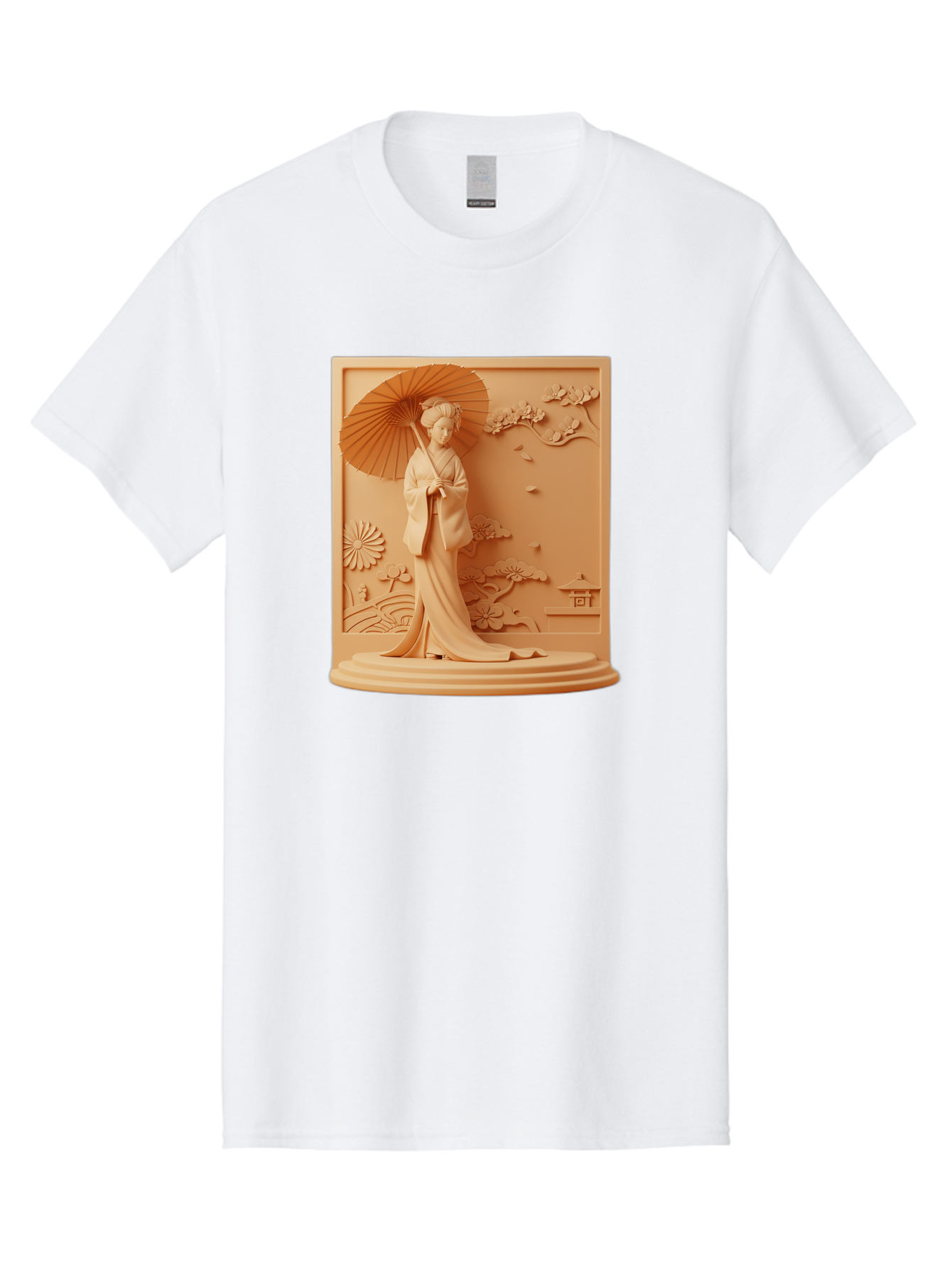 Geisha Men'S Graphic Tee, 100% Cotton, Comfortable Casual Summer Wear, Machine Washable, Geisha, Traditional Japanese Woman, Parasol, Kimono, Serene Atmosphere, Cultural Heritage, Elegant, Figurine, Decorative Art, Intricate Design, Bab938