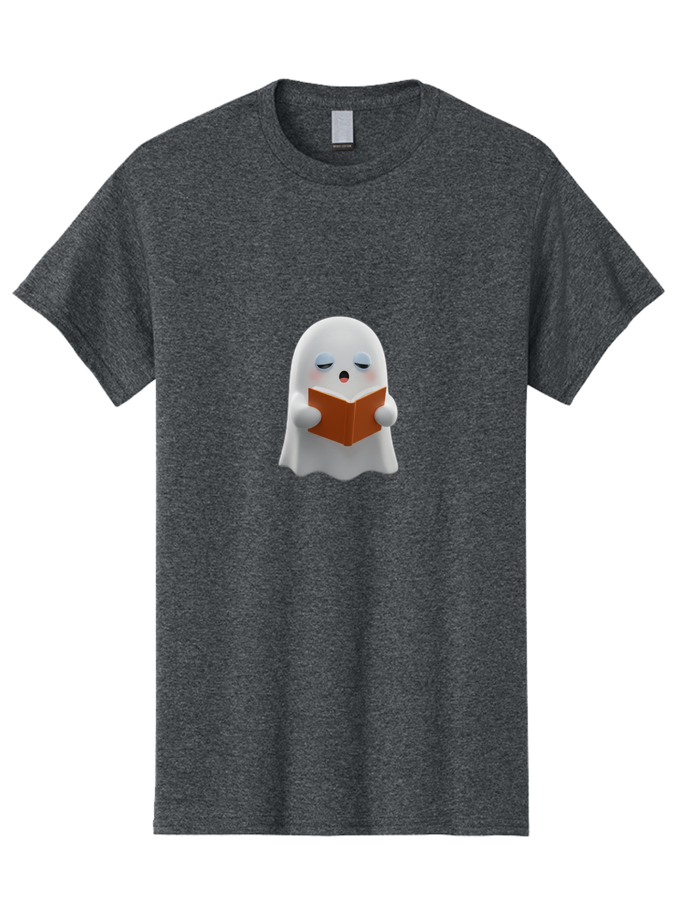 Ghost-Reading-Book Men'S Graphic Tee, 100% Cotton, Comfortable Casual Summer Wear, Machine Washable, White Ghost, Reading A Book, Cartoon Character, 3D Illustration, Cute Ghost, Ghostly Figure, Bookworm, Adorable, Funny, Spooky, Halloween, Bab939