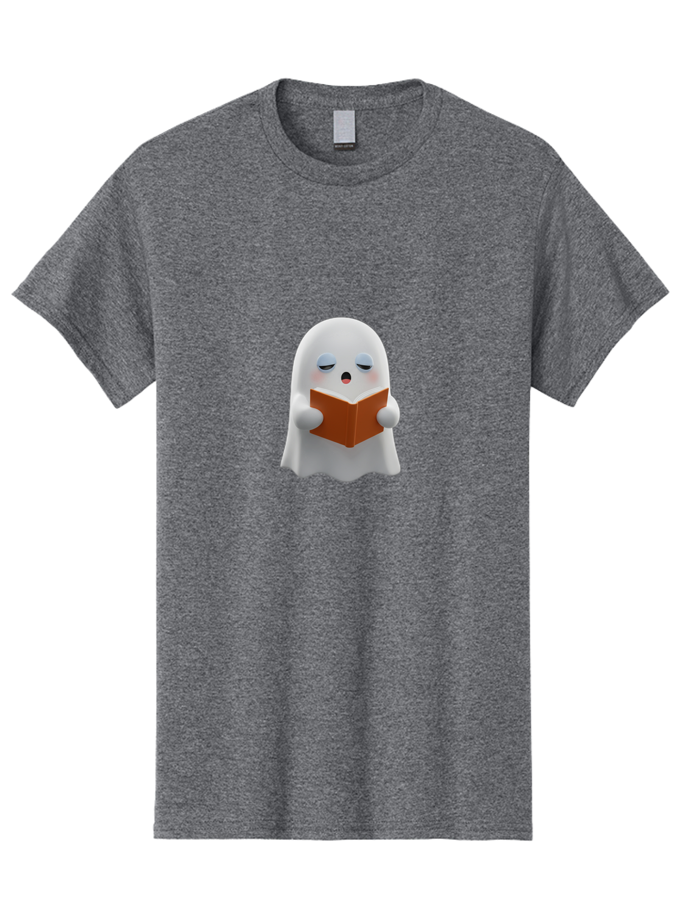 Ghost-Reading-Book Men'S Graphic Tee, 100% Cotton, Comfortable Casual Summer Wear, Machine Washable, White Ghost, Reading A Book, Cartoon Character, 3D Illustration, Cute Ghost, Ghostly Figure, Bookworm, Adorable, Funny, Spooky, Halloween, Bab939
