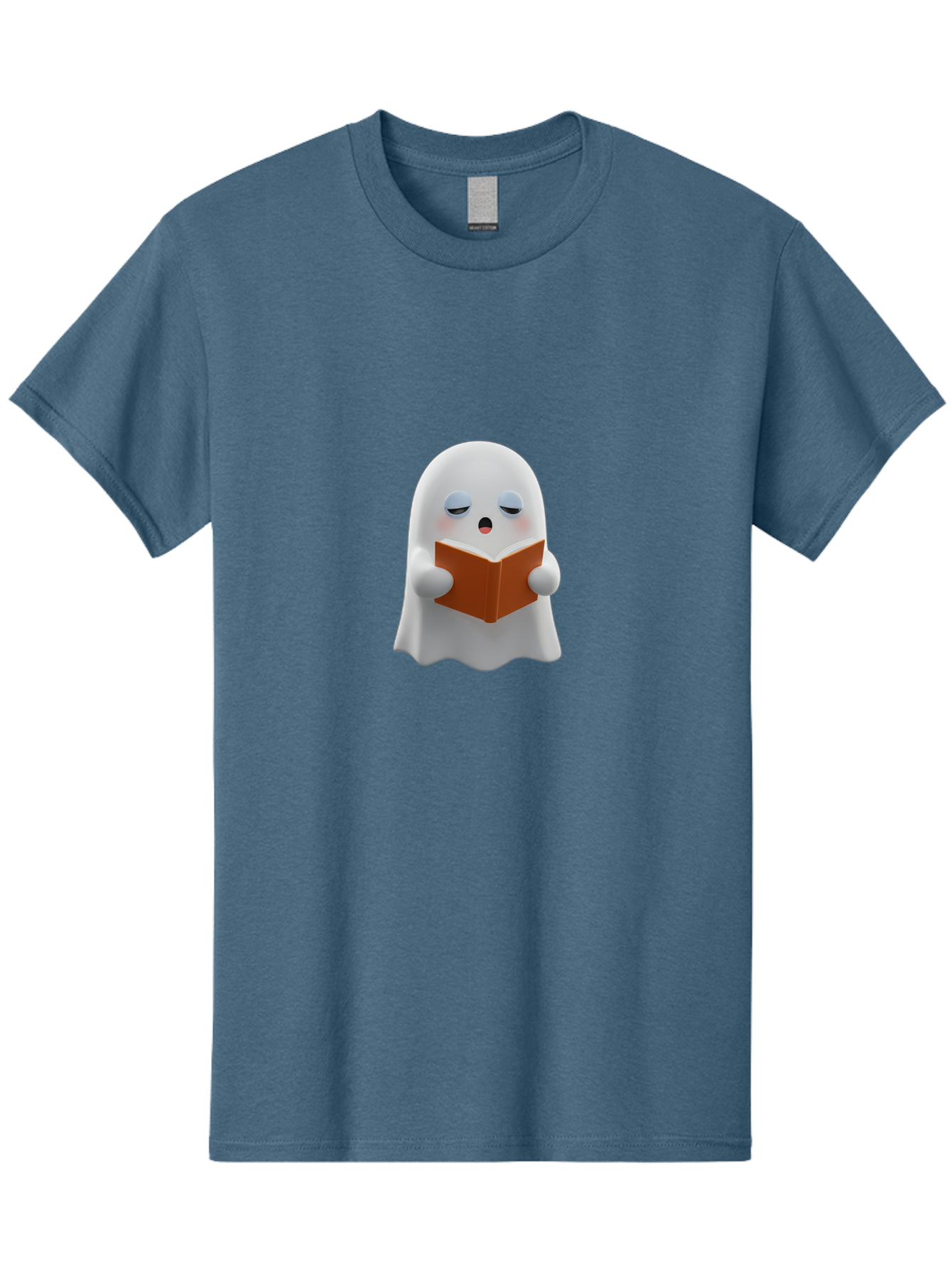 Ghost-Reading-Book Men'S Graphic Tee, 100% Cotton, Comfortable Casual Summer Wear, Machine Washable, White Ghost, Reading A Book, Cartoon Character, 3D Illustration, Cute Ghost, Ghostly Figure, Bookworm, Adorable, Funny, Spooky, Halloween, Bab939