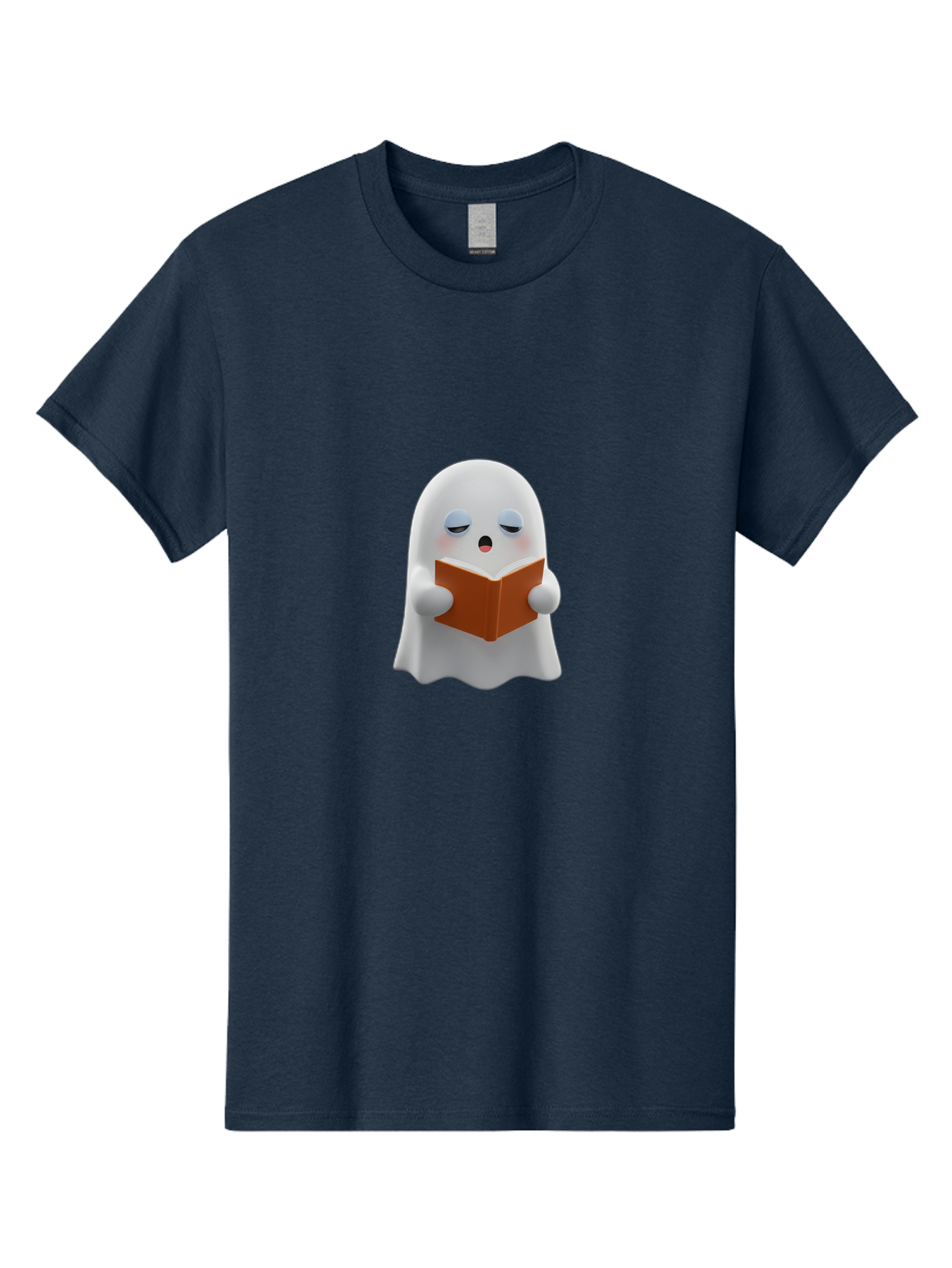Ghost-Reading-Book Men'S Graphic Tee, 100% Cotton, Comfortable Casual Summer Wear, Machine Washable, White Ghost, Reading A Book, Cartoon Character, 3D Illustration, Cute Ghost, Ghostly Figure, Bookworm, Adorable, Funny, Spooky, Halloween, Bab939