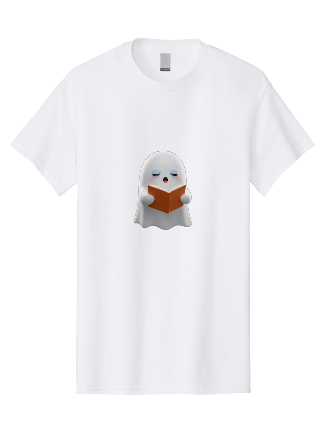 Ghost-Reading-Book Men'S Graphic Tee, 100% Cotton, Comfortable Casual Summer Wear, Machine Washable, White Ghost, Reading A Book, Cartoon Character, 3D Illustration, Cute Ghost, Ghostly Figure, Bookworm, Adorable, Funny, Spooky, Halloween, Bab939