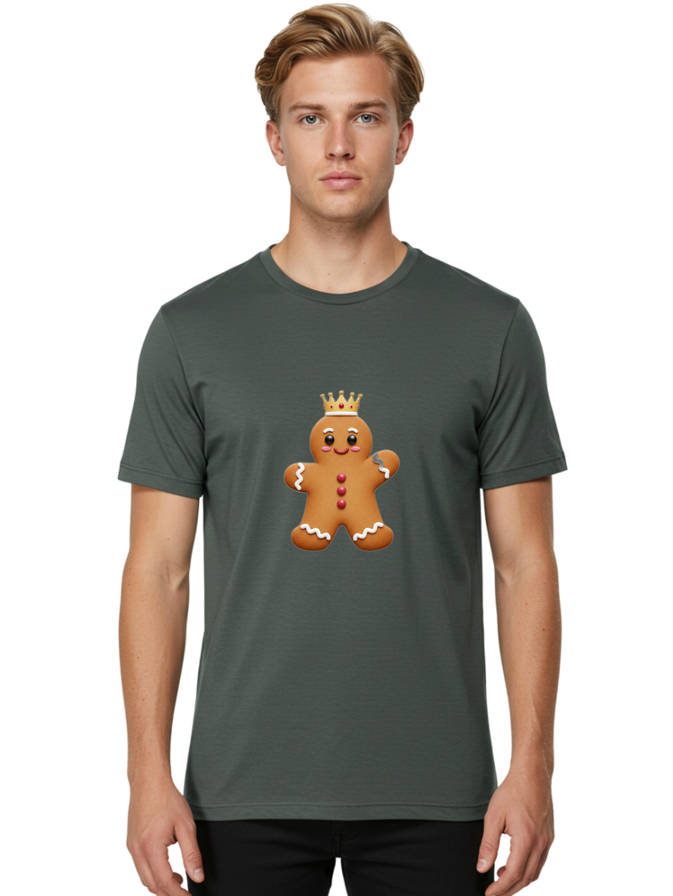 Gingerbread-King Men'S Graphic Tee, 100% Cotton, Comfortable Casual Summer Wear, Machine Washable, Gingerbread Man, Cartoon Cookie, Holiday Sweets, Festive Treats, Christmas Cookie, Royal Icing, Sweet Treats, Cookie Crown Bab940