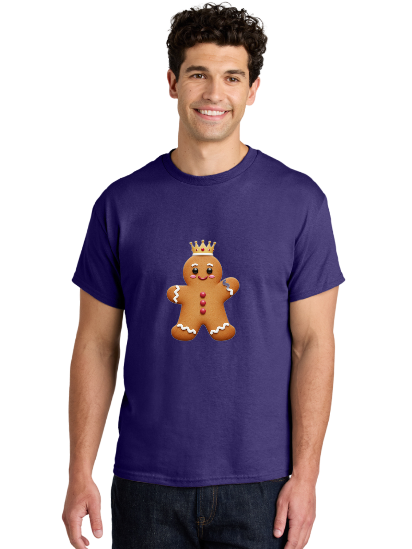 Gingerbread-King Men'S Graphic Tee, 100% Cotton, Comfortable Casual Summer Wear, Machine Washable, Gingerbread Man, Cartoon Cookie, Holiday Sweets, Festive Treats, Christmas Cookie, Royal Icing, Sweet Treats, Cookie Crown Bab940