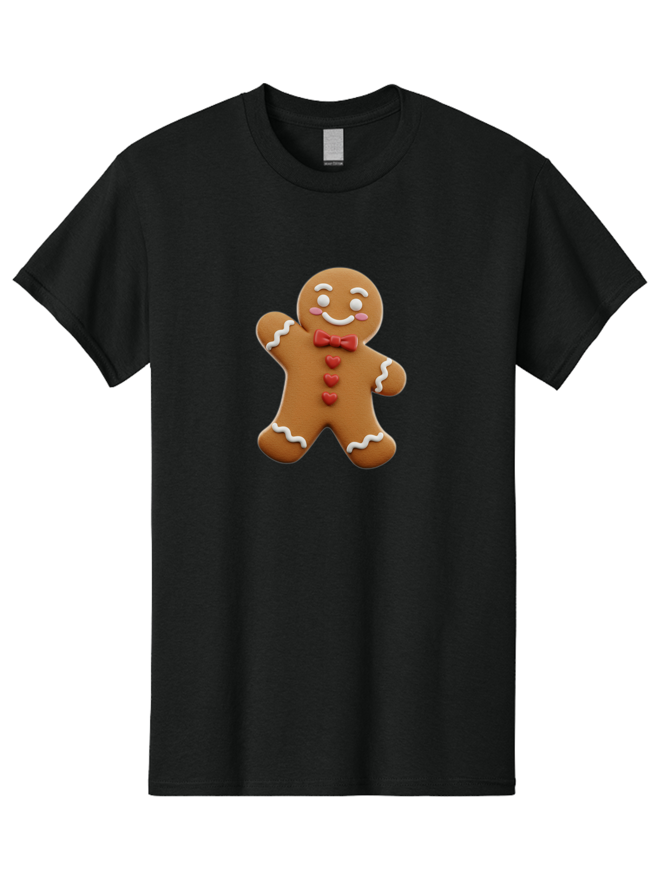 Gingerbread-Man-1 Men'S Graphic Tee, 100% Cotton, Comfortable Casual Summer Wear, Machine Washable, Gingerbread Man, Sweet Treat, Holiday Baking, Festive Cookie, Whimsical Design, Red Bow Tie, White Icing, Heart Buttons, Cartoon Character Bab941
