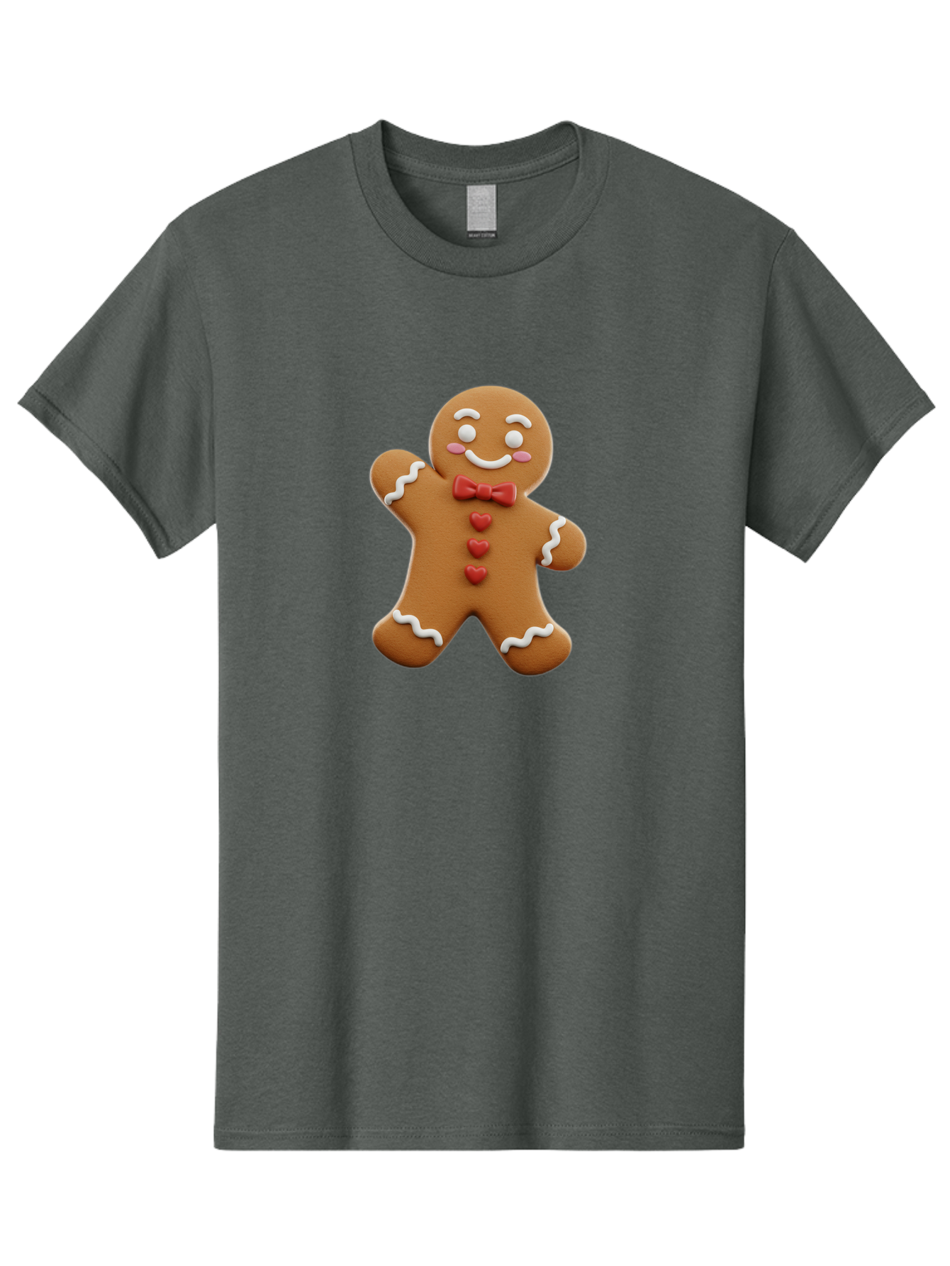 Gingerbread-Man-1 Men'S Graphic Tee, 100% Cotton, Comfortable Casual Summer Wear, Machine Washable, Gingerbread Man, Sweet Treat, Holiday Baking, Festive Cookie, Whimsical Design, Red Bow Tie, White Icing, Heart Buttons, Cartoon Character Bab941