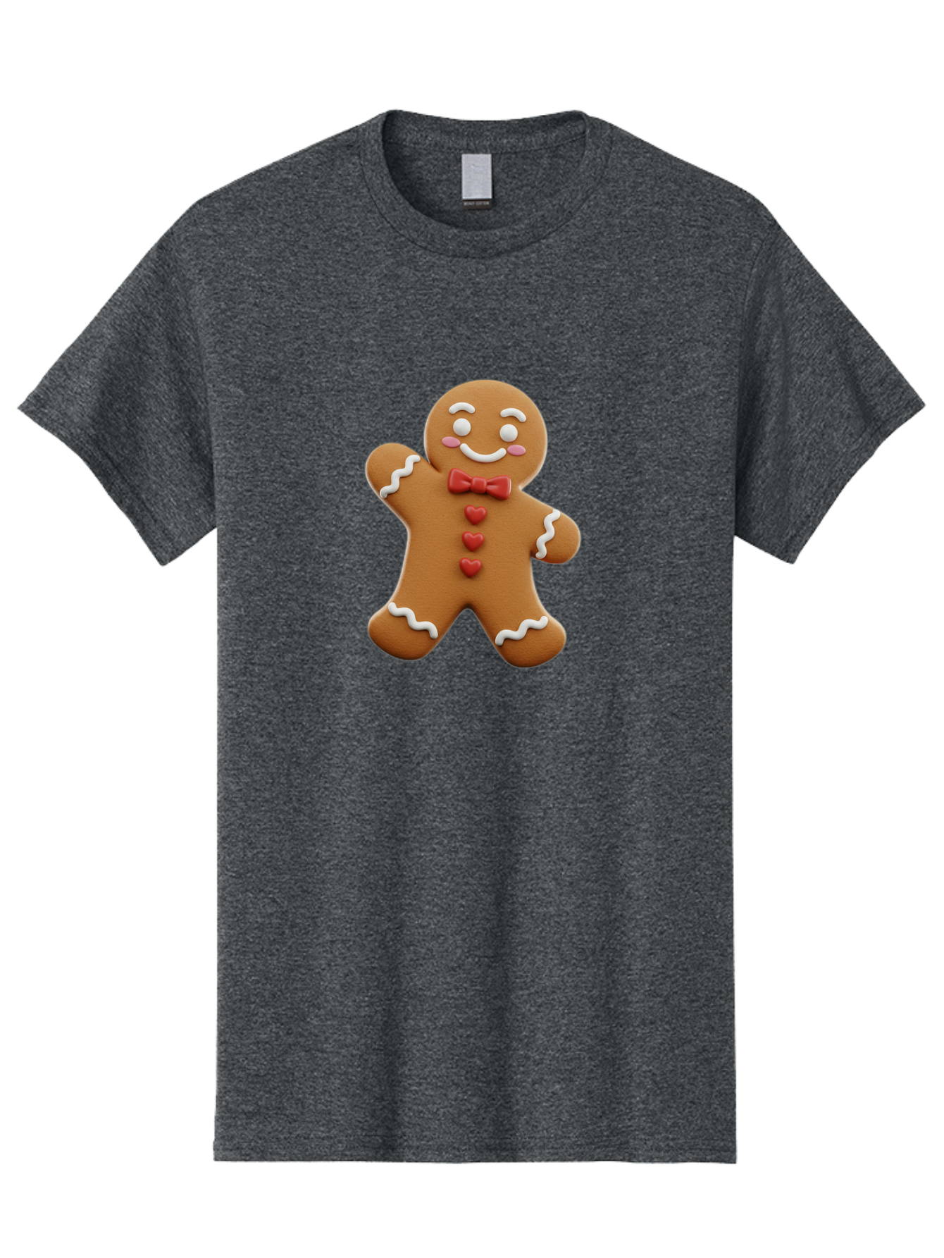 Gingerbread-Man-1 Men'S Graphic Tee, 100% Cotton, Comfortable Casual Summer Wear, Machine Washable, Gingerbread Man, Sweet Treat, Holiday Baking, Festive Cookie, Whimsical Design, Red Bow Tie, White Icing, Heart Buttons, Cartoon Character Bab941