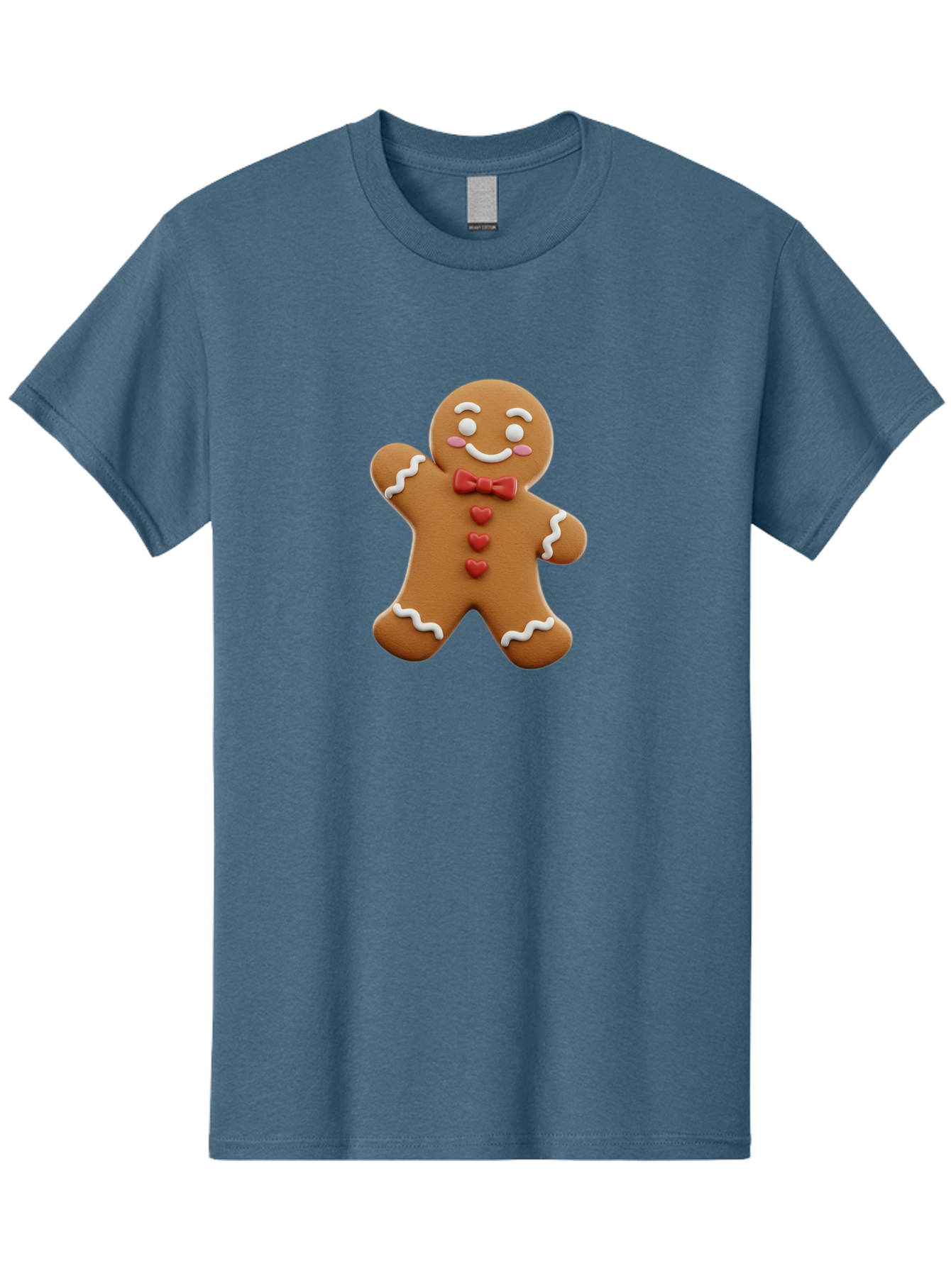 Gingerbread-Man-1 Men'S Graphic Tee, 100% Cotton, Comfortable Casual Summer Wear, Machine Washable, Gingerbread Man, Sweet Treat, Holiday Baking, Festive Cookie, Whimsical Design, Red Bow Tie, White Icing, Heart Buttons, Cartoon Character Bab941