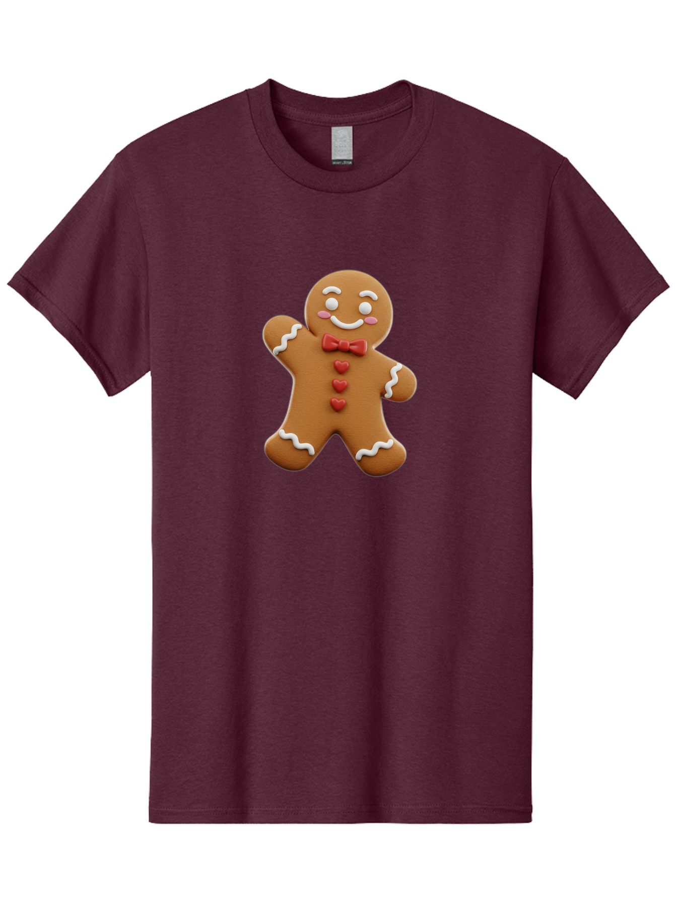 Gingerbread-Man-1 Men'S Graphic Tee, 100% Cotton, Comfortable Casual Summer Wear, Machine Washable, Gingerbread Man, Sweet Treat, Holiday Baking, Festive Cookie, Whimsical Design, Red Bow Tie, White Icing, Heart Buttons, Cartoon Character Bab941