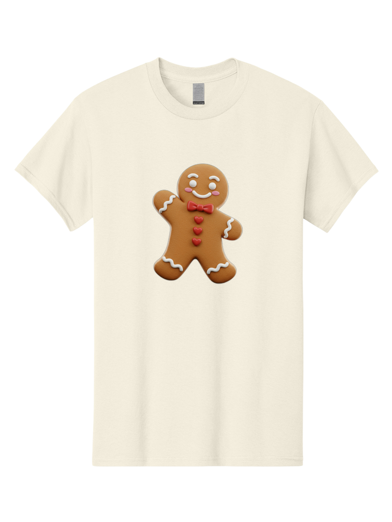 Gingerbread-Man-1 Men'S Graphic Tee, 100% Cotton, Comfortable Casual Summer Wear, Machine Washable, Gingerbread Man, Sweet Treat, Holiday Baking, Festive Cookie, Whimsical Design, Red Bow Tie, White Icing, Heart Buttons, Cartoon Character Bab941