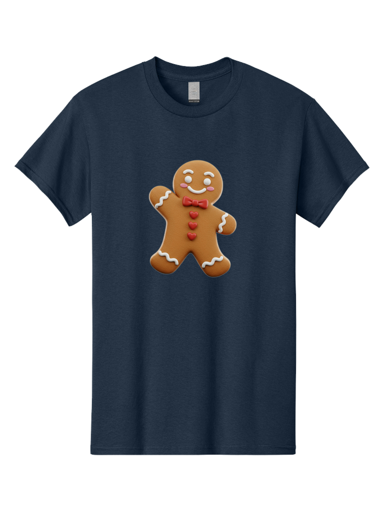 Gingerbread-Man-1 Men'S Graphic Tee, 100% Cotton, Comfortable Casual Summer Wear, Machine Washable, Gingerbread Man, Sweet Treat, Holiday Baking, Festive Cookie, Whimsical Design, Red Bow Tie, White Icing, Heart Buttons, Cartoon Character Bab941