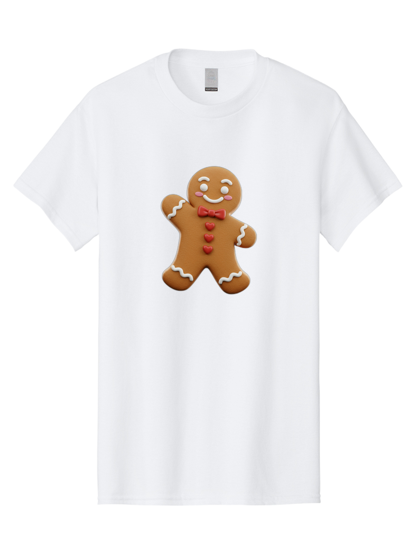 Gingerbread-Man-1 Men'S Graphic Tee, 100% Cotton, Comfortable Casual Summer Wear, Machine Washable, Gingerbread Man, Sweet Treat, Holiday Baking, Festive Cookie, Whimsical Design, Red Bow Tie, White Icing, Heart Buttons, Cartoon Character Bab941