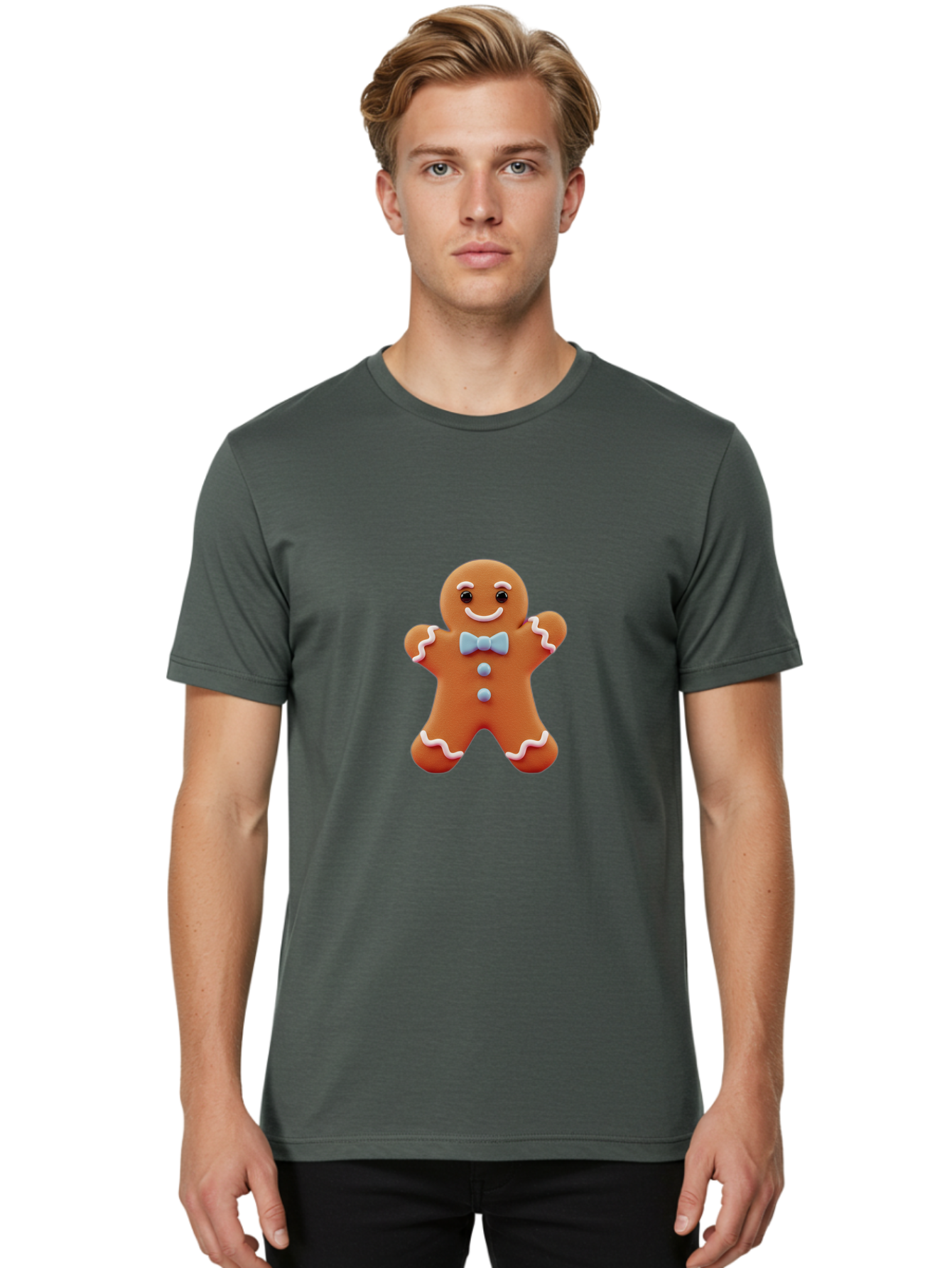 Gingerbread-Man-10 Men'S Graphic Tee, 100% Cotton, Comfortable Casual Summer Wear, Machine Washable, Gingerbread Man, Cookie Decoration, Festive Treat, Holiday Baking, Sweet Delight, Charming Character, Icing Details, Cute Expression, Bab942