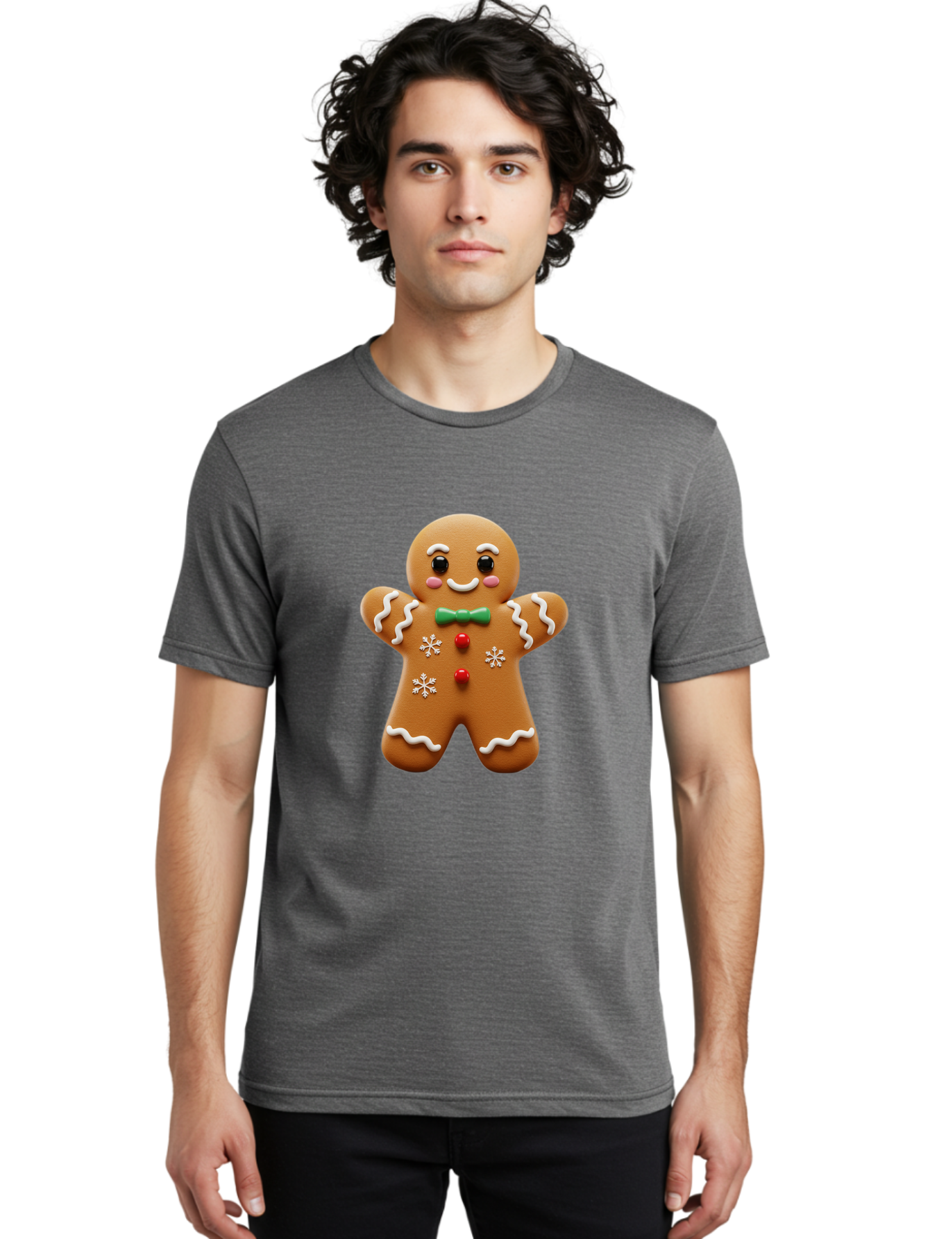 Gingerbread-Man-11 Men'S Graphic Tee, 100% Cotton, Comfortable Casual Summer Wear, Machine Washable, Gingerbread Man, Cartoon Character, Festive Treats, Holiday Cookies, Christmas Dessert, Baked Goods, Icing Decorations, Candy Buttons, Bab943