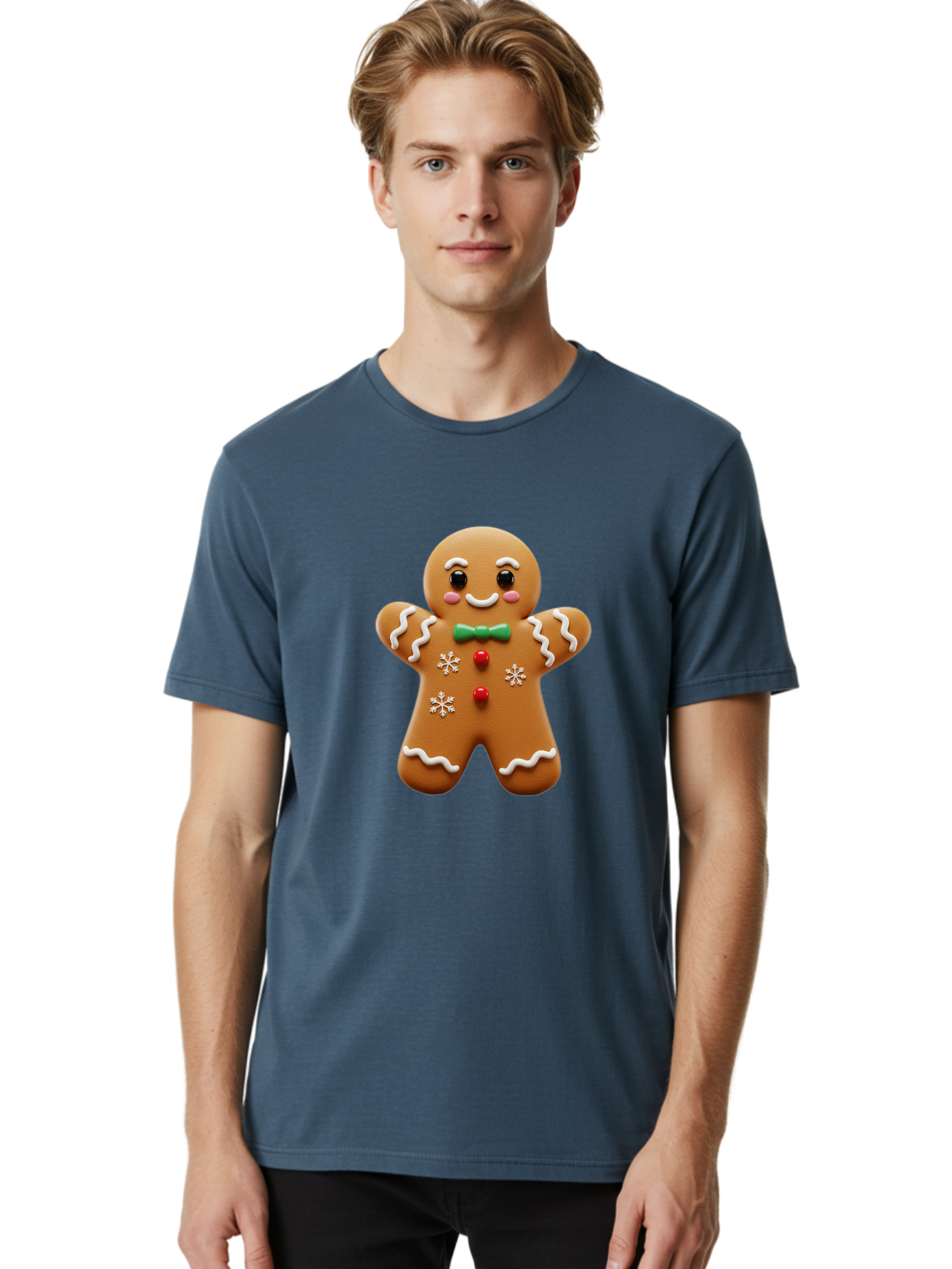 Gingerbread-Man-11 Men'S Graphic Tee, 100% Cotton, Comfortable Casual Summer Wear, Machine Washable, Gingerbread Man, Cartoon Character, Festive Treats, Holiday Cookies, Christmas Dessert, Baked Goods, Icing Decorations, Candy Buttons, Bab943