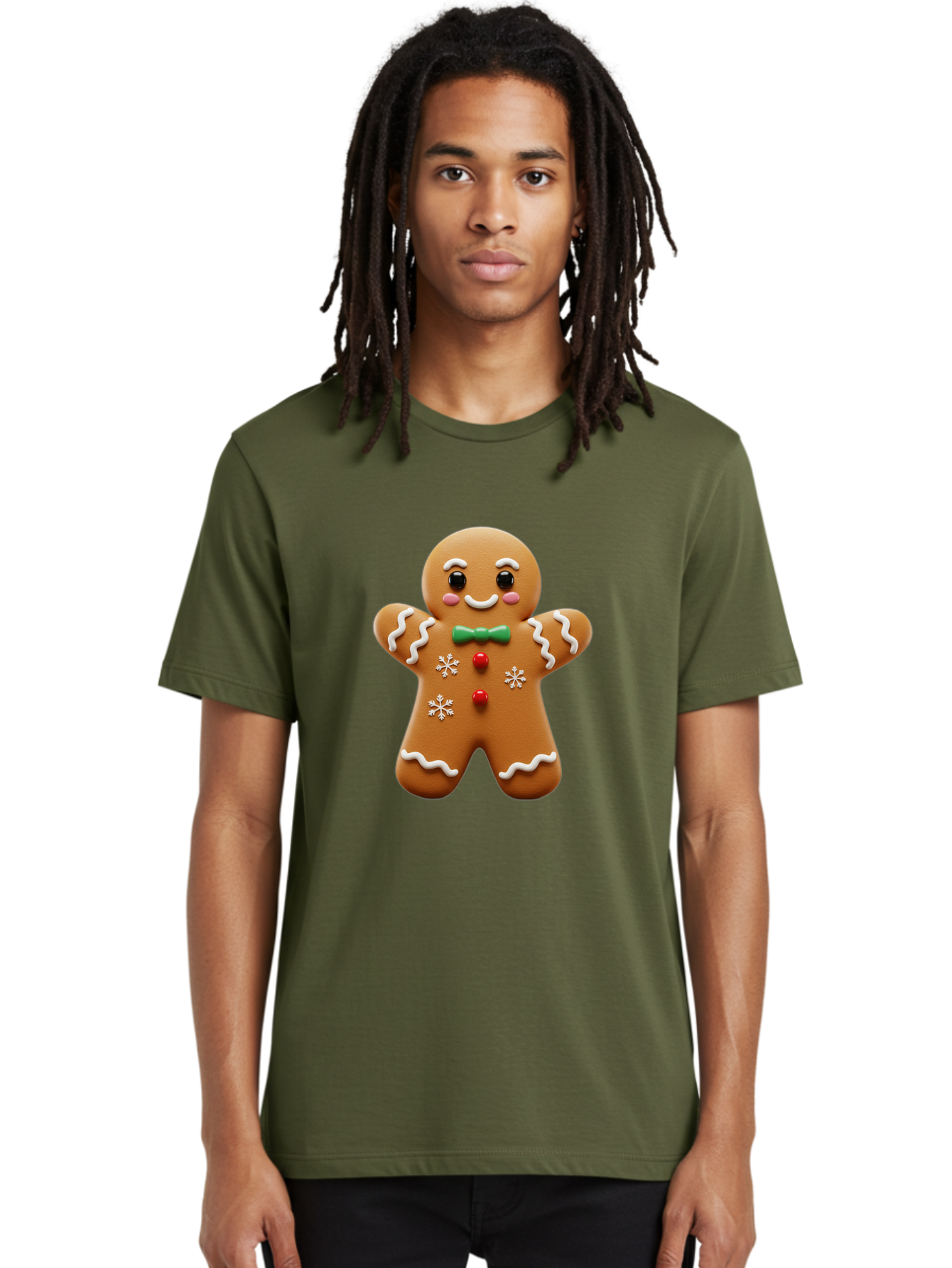 Gingerbread-Man-11 Men'S Graphic Tee, 100% Cotton, Comfortable Casual Summer Wear, Machine Washable, Gingerbread Man, Cartoon Character, Festive Treats, Holiday Cookies, Christmas Dessert, Baked Goods, Icing Decorations, Candy Buttons, Bab943
