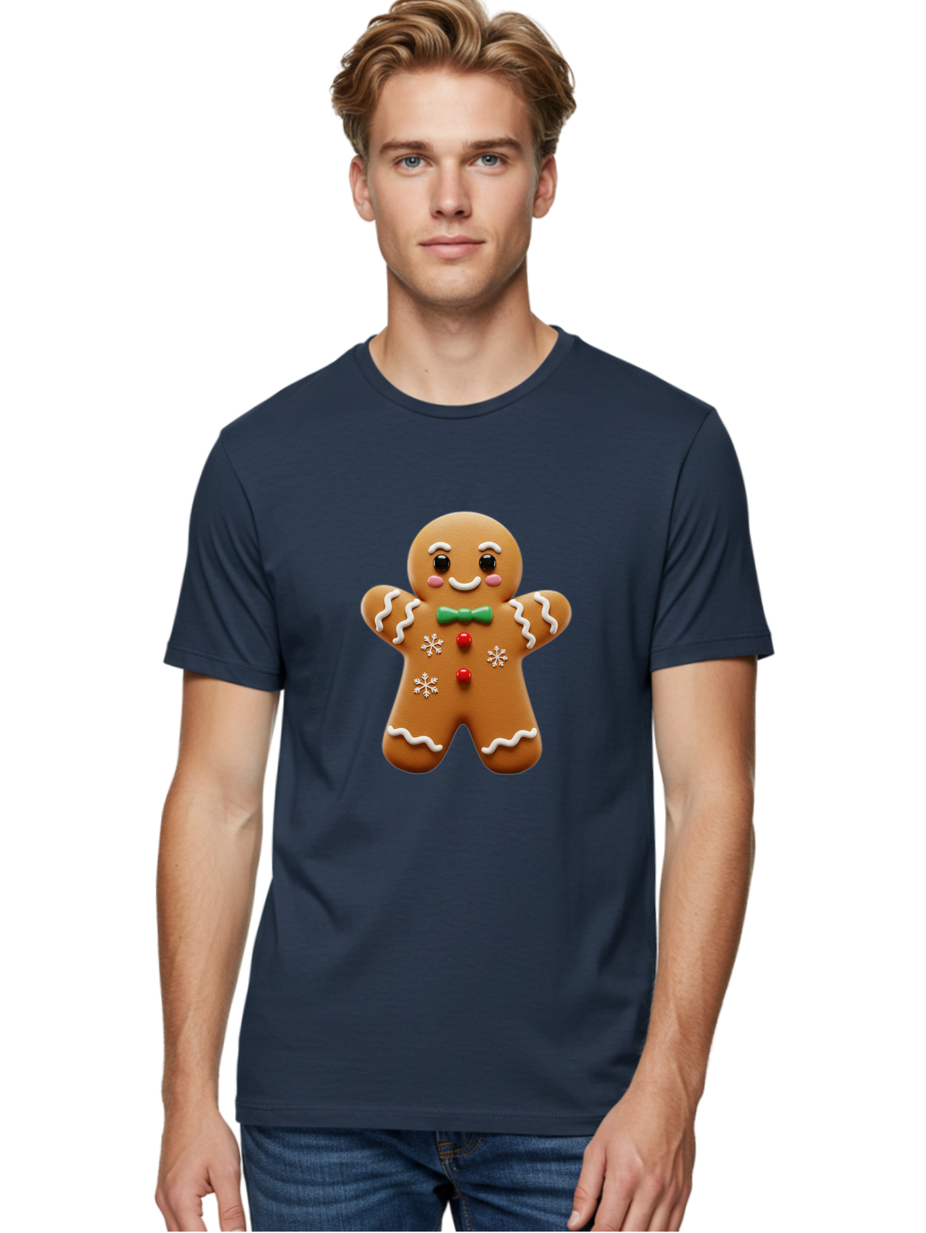 Gingerbread-Man-11 Men'S Graphic Tee, 100% Cotton, Comfortable Casual Summer Wear, Machine Washable, Gingerbread Man, Cartoon Character, Festive Treats, Holiday Cookies, Christmas Dessert, Baked Goods, Icing Decorations, Candy Buttons, Bab943