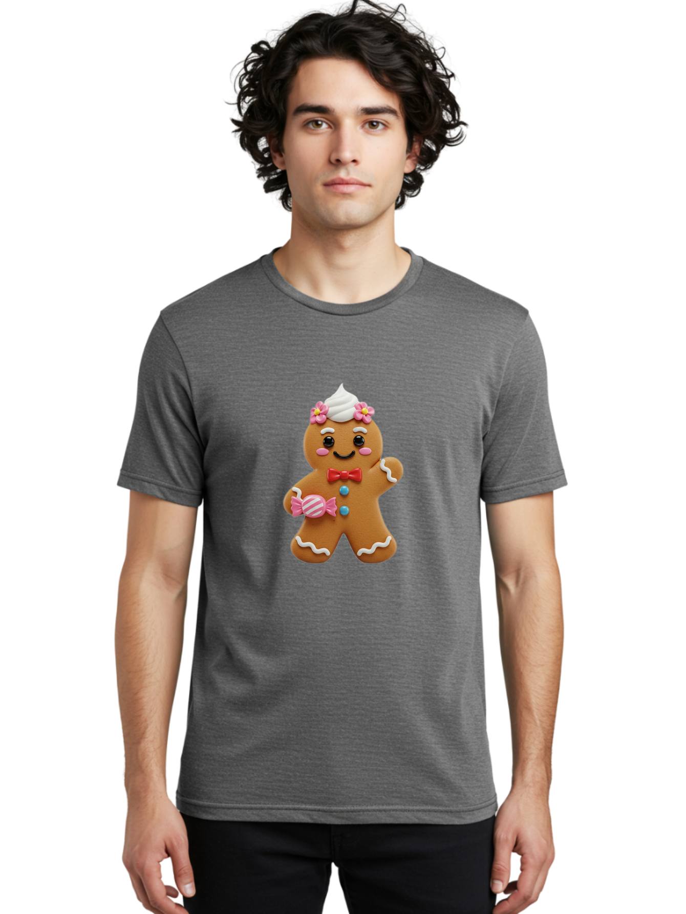 Gingerbread-Man-12 Men'S Graphic Tee, 100% Cotton, Comfortable Casual Summer Wear, Machine Washable, Gingerbread Man, Festive Cookie, Holiday Treat, Sweet Decoration, Christmas Dessert, Candy, Icing Details, Cartoonish Design, Bab944