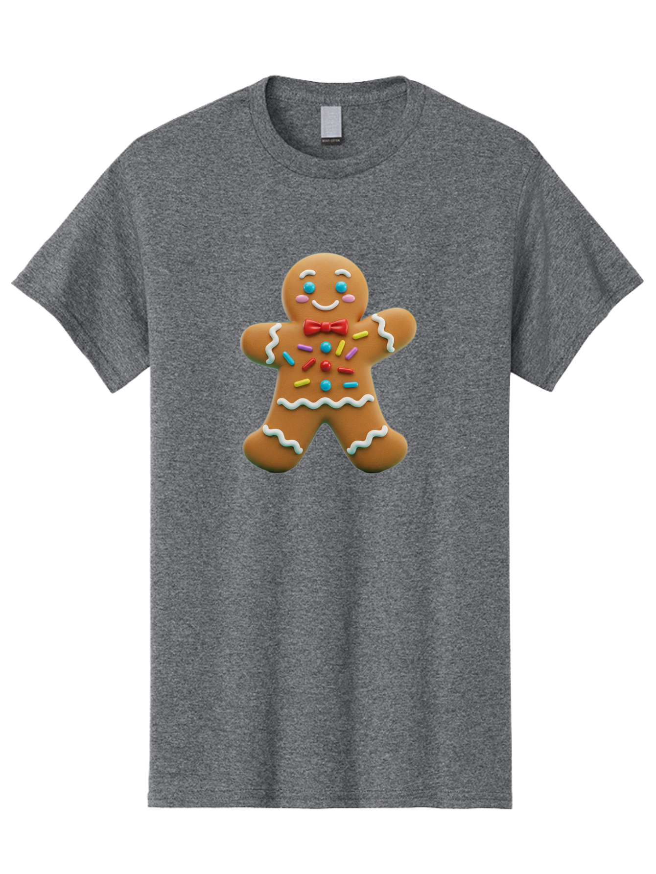 Gingerbread-Man-14 Men'S Graphic Tee, 100% Cotton, Comfortable Casual Summer Wear, Machine Washable, Gingerbread Man, Holiday Treat, Cookie Decoration, Colorful Sprinkles, Red Bow Tie, Happy Face, Festive Character, Baked Goods, Sweet Delight, Bab946