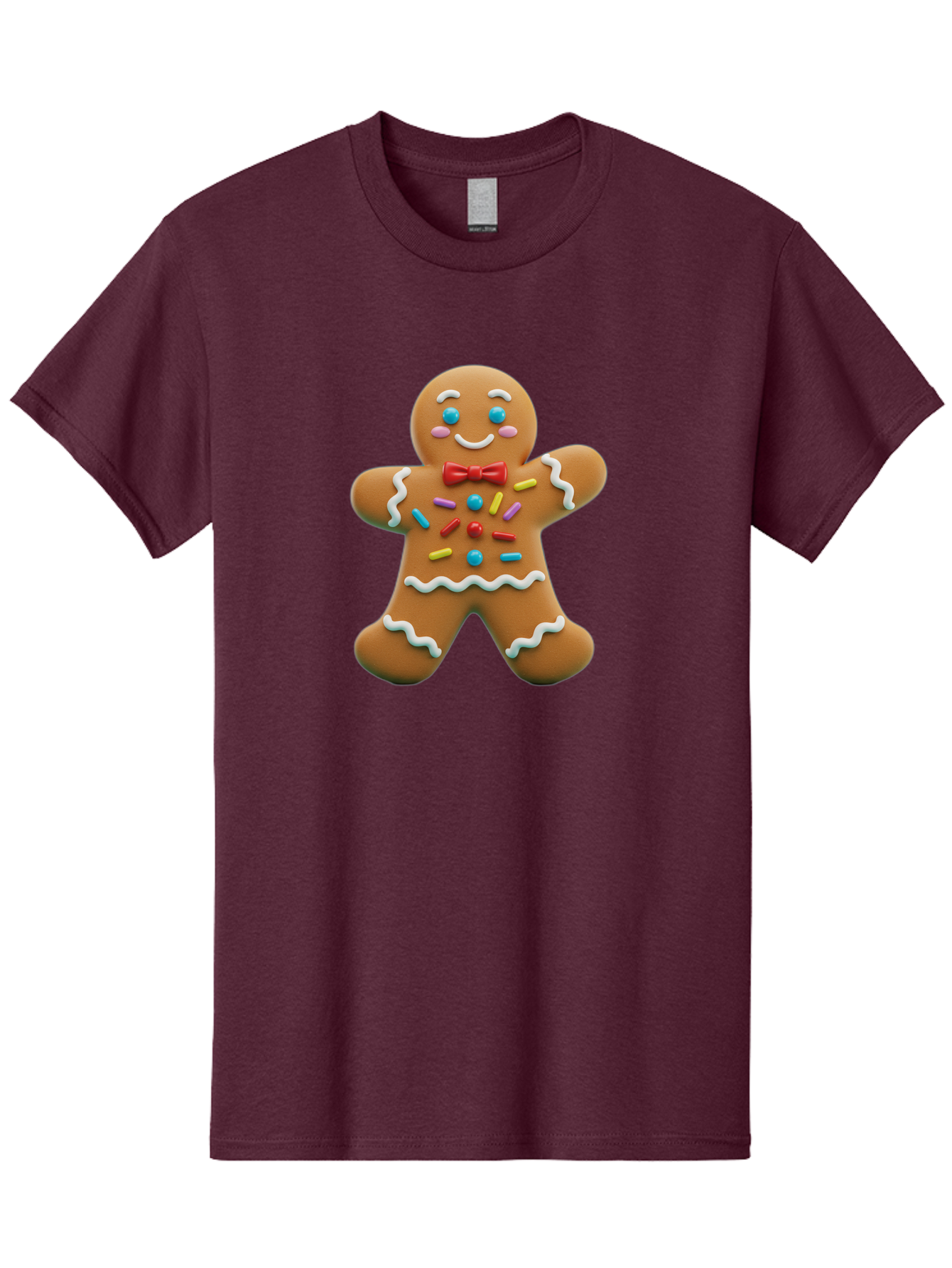 Gingerbread-Man-14 Men'S Graphic Tee, 100% Cotton, Comfortable Casual Summer Wear, Machine Washable, Gingerbread Man, Holiday Treat, Cookie Decoration, Colorful Sprinkles, Red Bow Tie, Happy Face, Festive Character, Baked Goods, Sweet Delight, Bab946