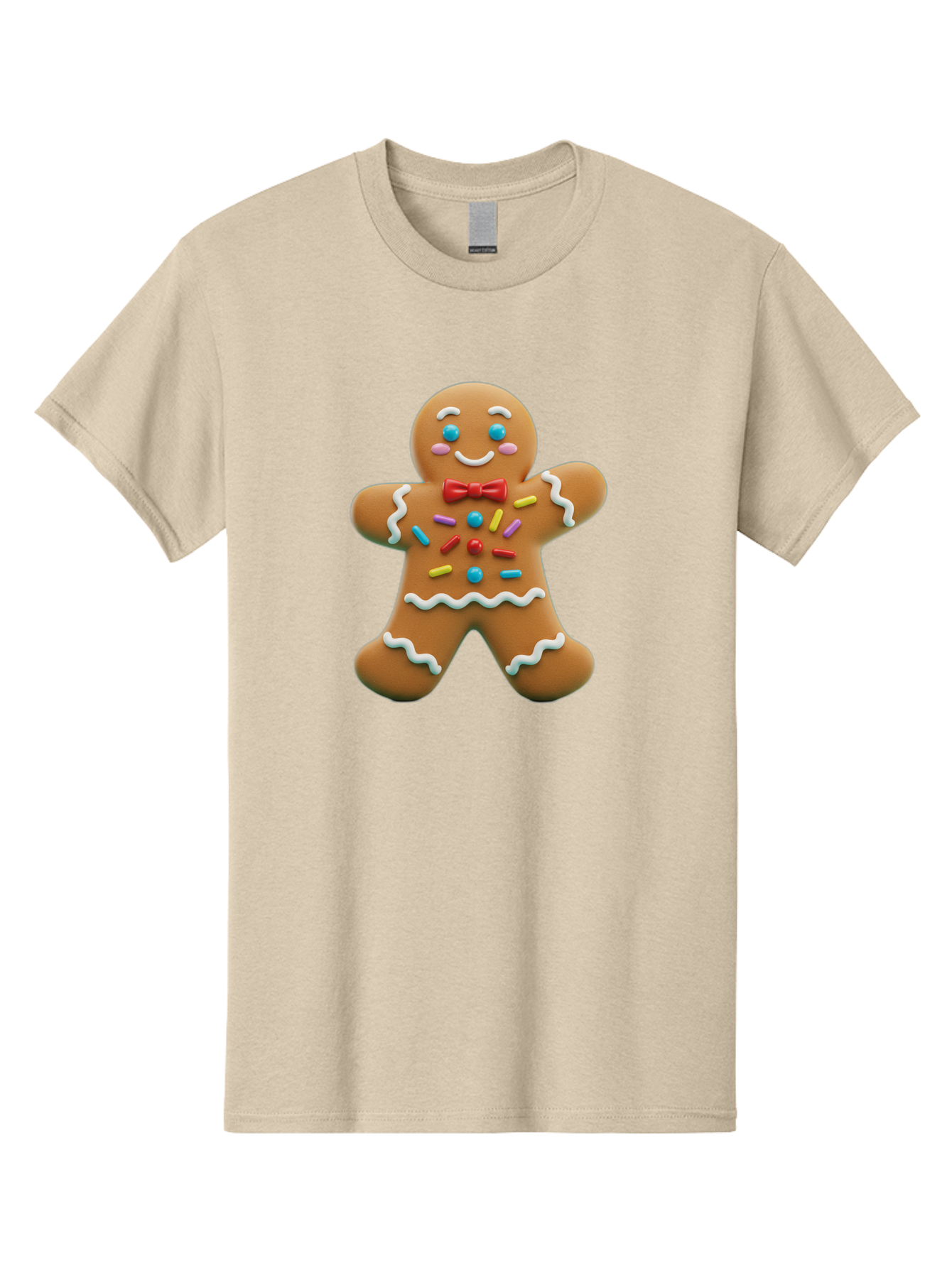 Gingerbread-Man-14 Men'S Graphic Tee, 100% Cotton, Comfortable Casual Summer Wear, Machine Washable, Gingerbread Man, Holiday Treat, Cookie Decoration, Colorful Sprinkles, Red Bow Tie, Happy Face, Festive Character, Baked Goods, Sweet Delight, Bab946