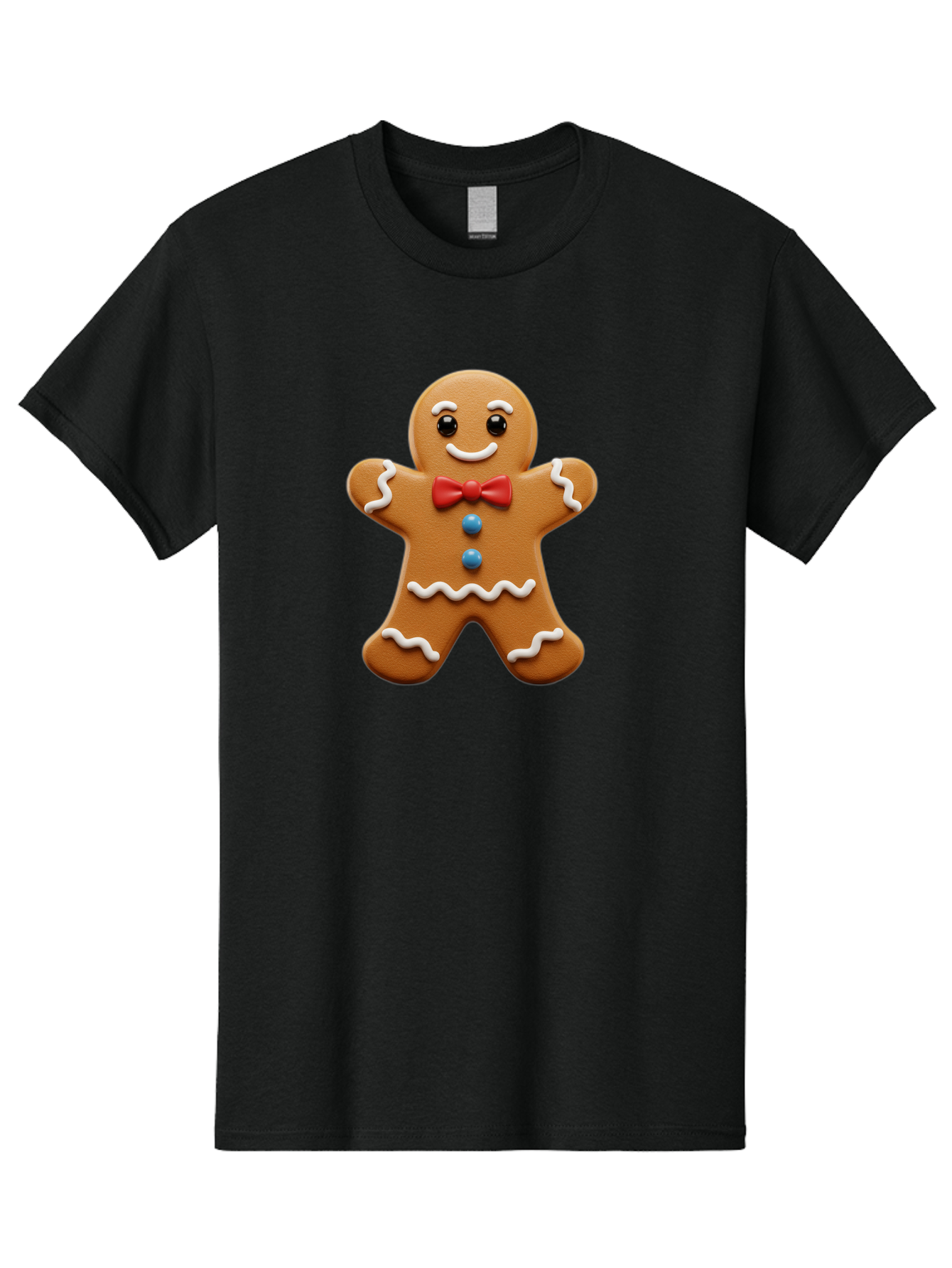 Gingerbread-Man-15 Men'S Graphic Tee, 100% Cotton, Comfortable Casual Summer Wear, Machine Washable, Gingerbread Man, Christmas Cookie, Red Bow Tie, White Icing, Blue Buttons, Festive Treat, Holiday Baking, Sweet Delight, Winter Wonderland Bab947