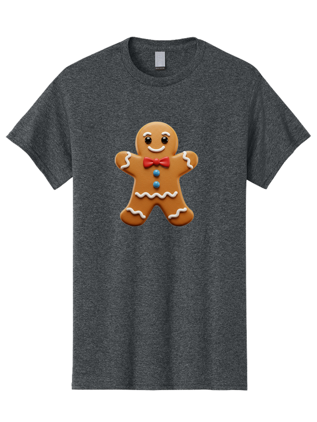 Gingerbread-Man-15 Men'S Graphic Tee, 100% Cotton, Comfortable Casual Summer Wear, Machine Washable, Gingerbread Man, Christmas Cookie, Red Bow Tie, White Icing, Blue Buttons, Festive Treat, Holiday Baking, Sweet Delight, Winter Wonderland Bab947
