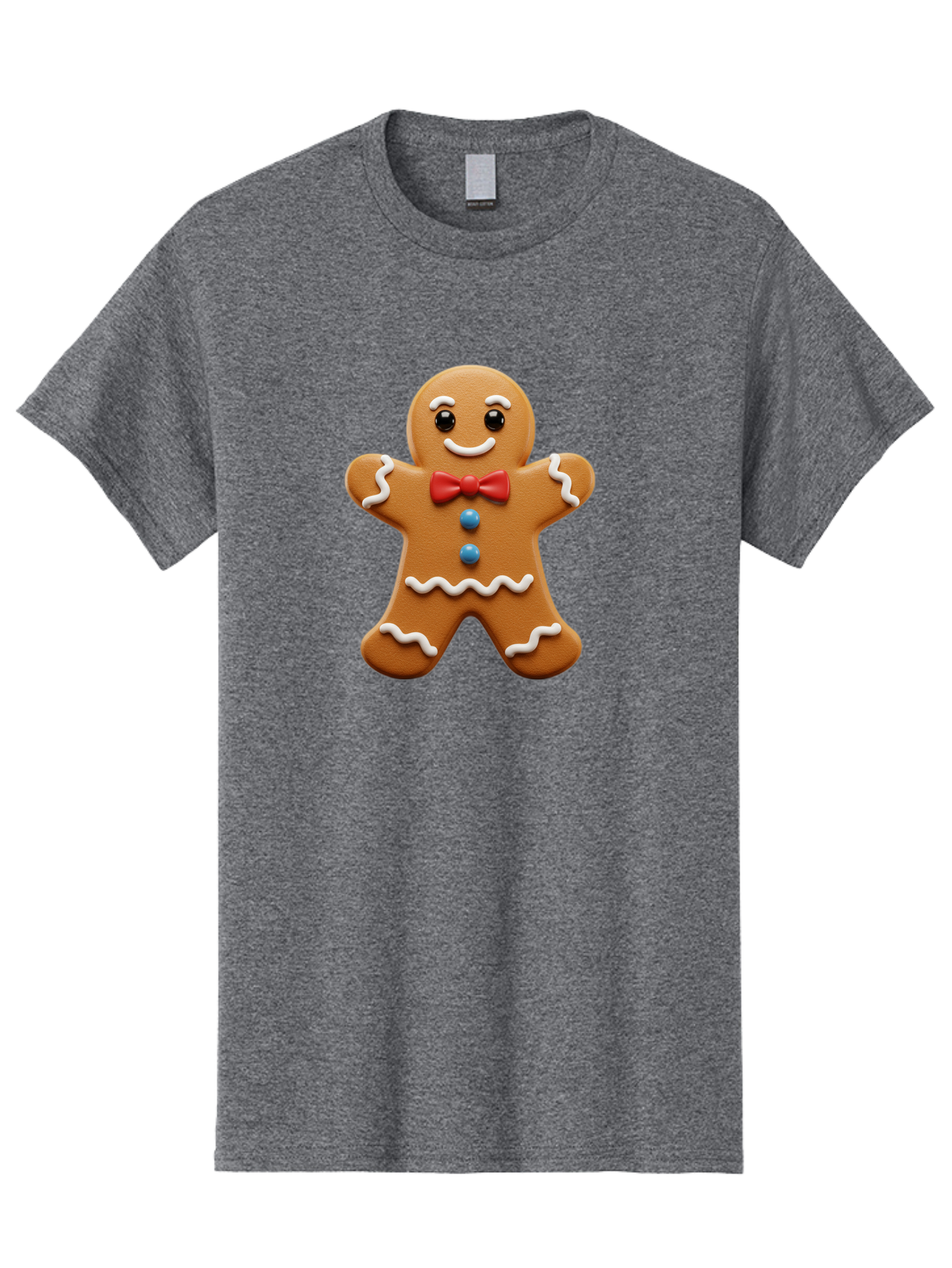Gingerbread-Man-15 Men'S Graphic Tee, 100% Cotton, Comfortable Casual Summer Wear, Machine Washable, Gingerbread Man, Christmas Cookie, Red Bow Tie, White Icing, Blue Buttons, Festive Treat, Holiday Baking, Sweet Delight, Winter Wonderland Bab947