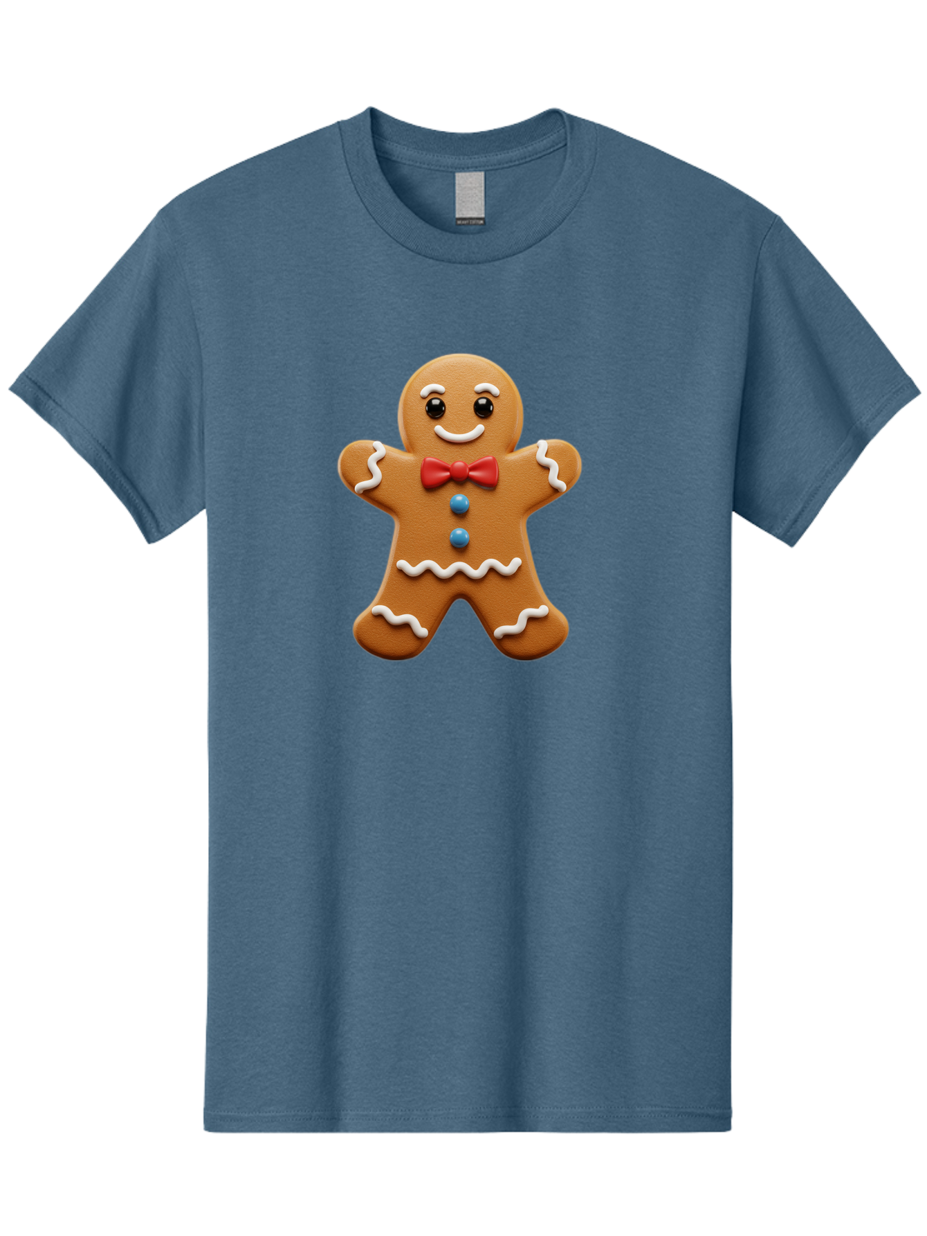 Gingerbread-Man-15 Men'S Graphic Tee, 100% Cotton, Comfortable Casual Summer Wear, Machine Washable, Gingerbread Man, Christmas Cookie, Red Bow Tie, White Icing, Blue Buttons, Festive Treat, Holiday Baking, Sweet Delight, Winter Wonderland Bab947