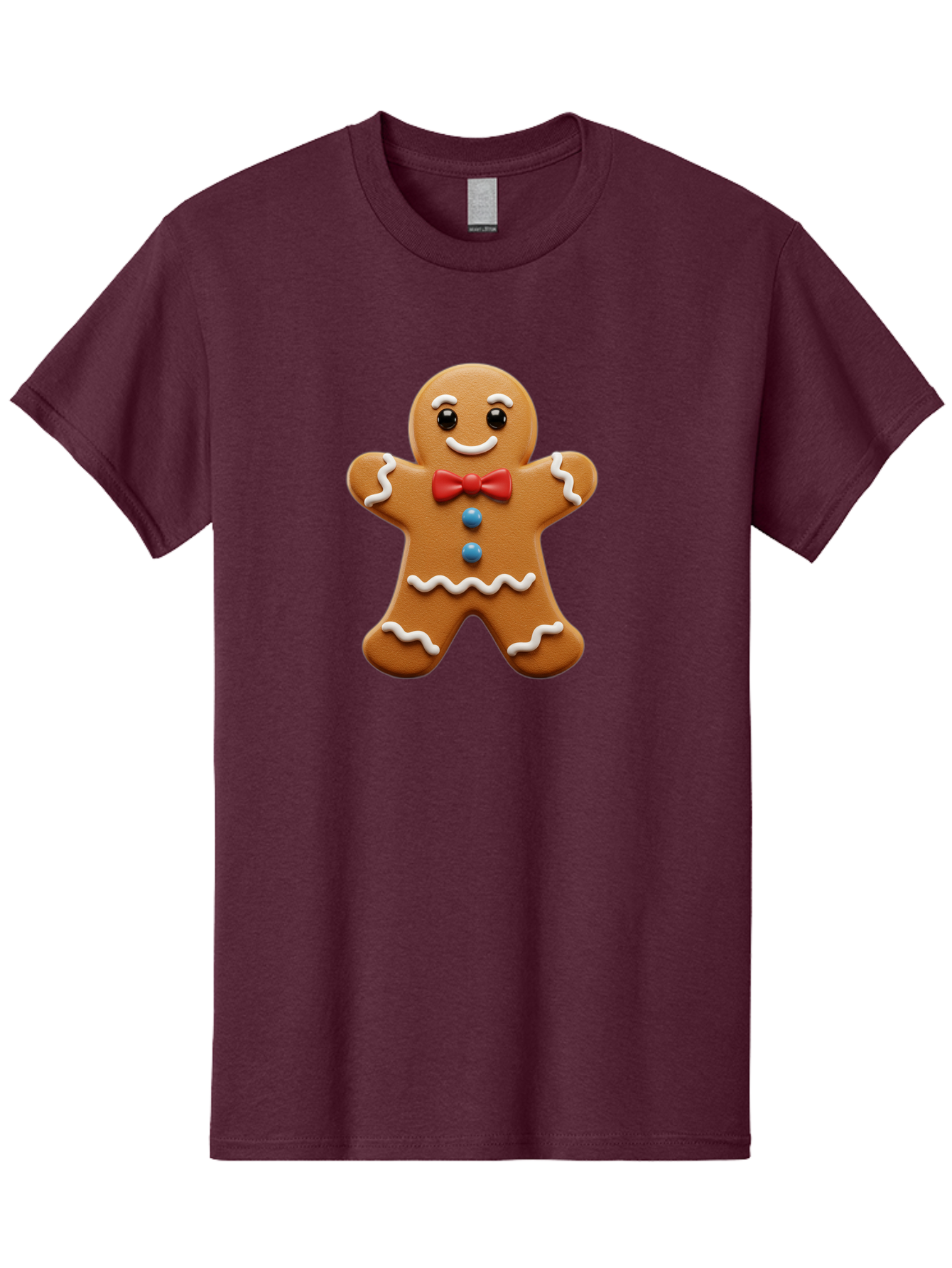 Gingerbread-Man-15 Men'S Graphic Tee, 100% Cotton, Comfortable Casual Summer Wear, Machine Washable, Gingerbread Man, Christmas Cookie, Red Bow Tie, White Icing, Blue Buttons, Festive Treat, Holiday Baking, Sweet Delight, Winter Wonderland Bab947